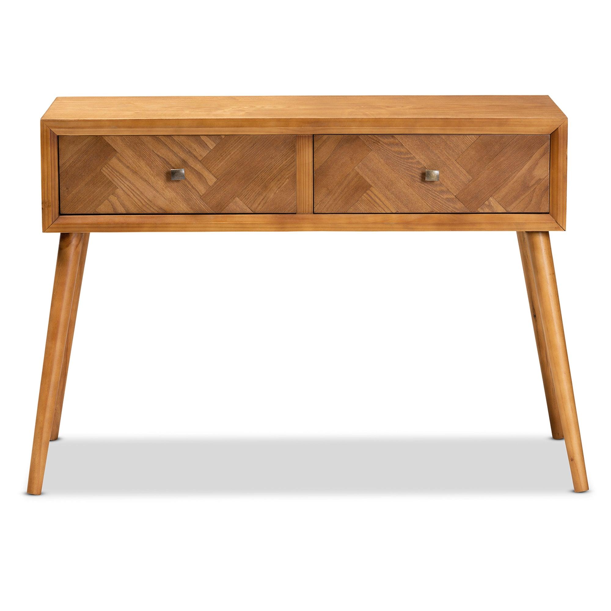 Mae Mid-Century Modern Finished Wood 2-Drawer Console Table