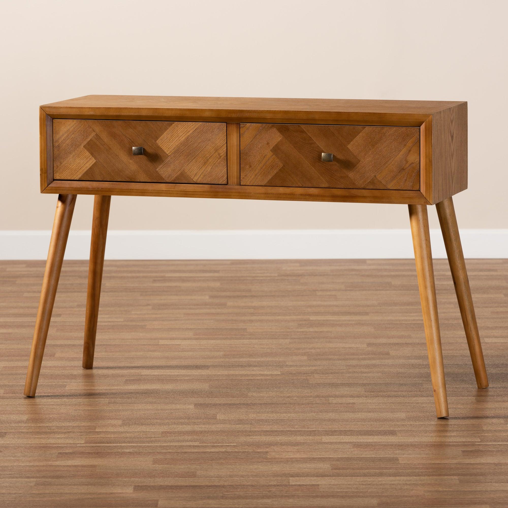 Mae Mid-Century Modern Finished Wood 2-Drawer Console Table