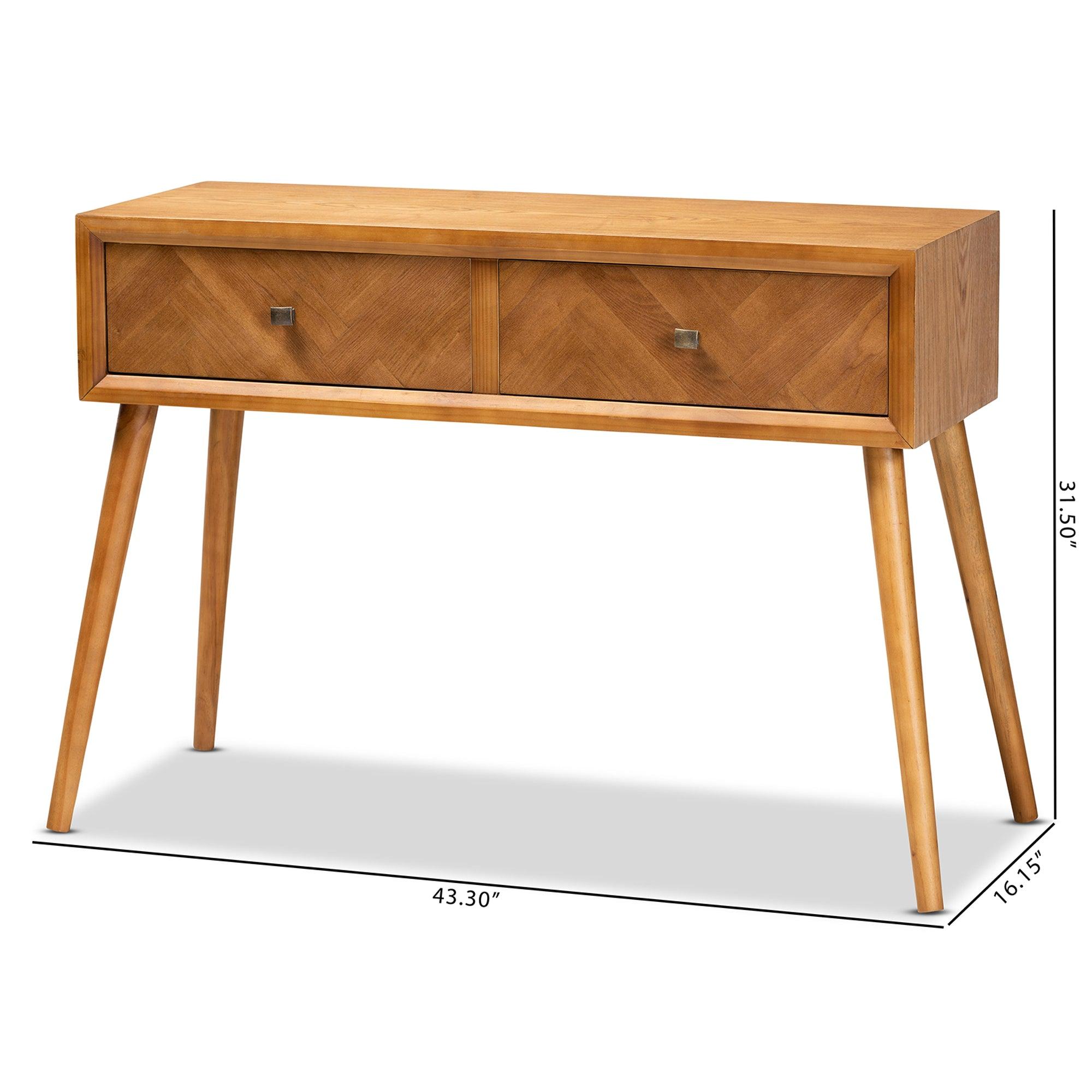 Mae Mid-Century Modern Finished Wood 2-Drawer Console Table