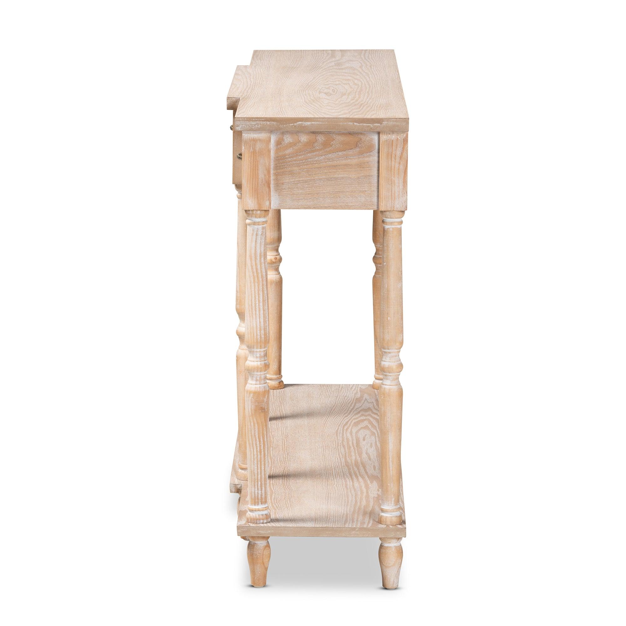 Hallan Classic and Traditional French Provincial Rustic washed Finished Wood 3-Drawer Console Table