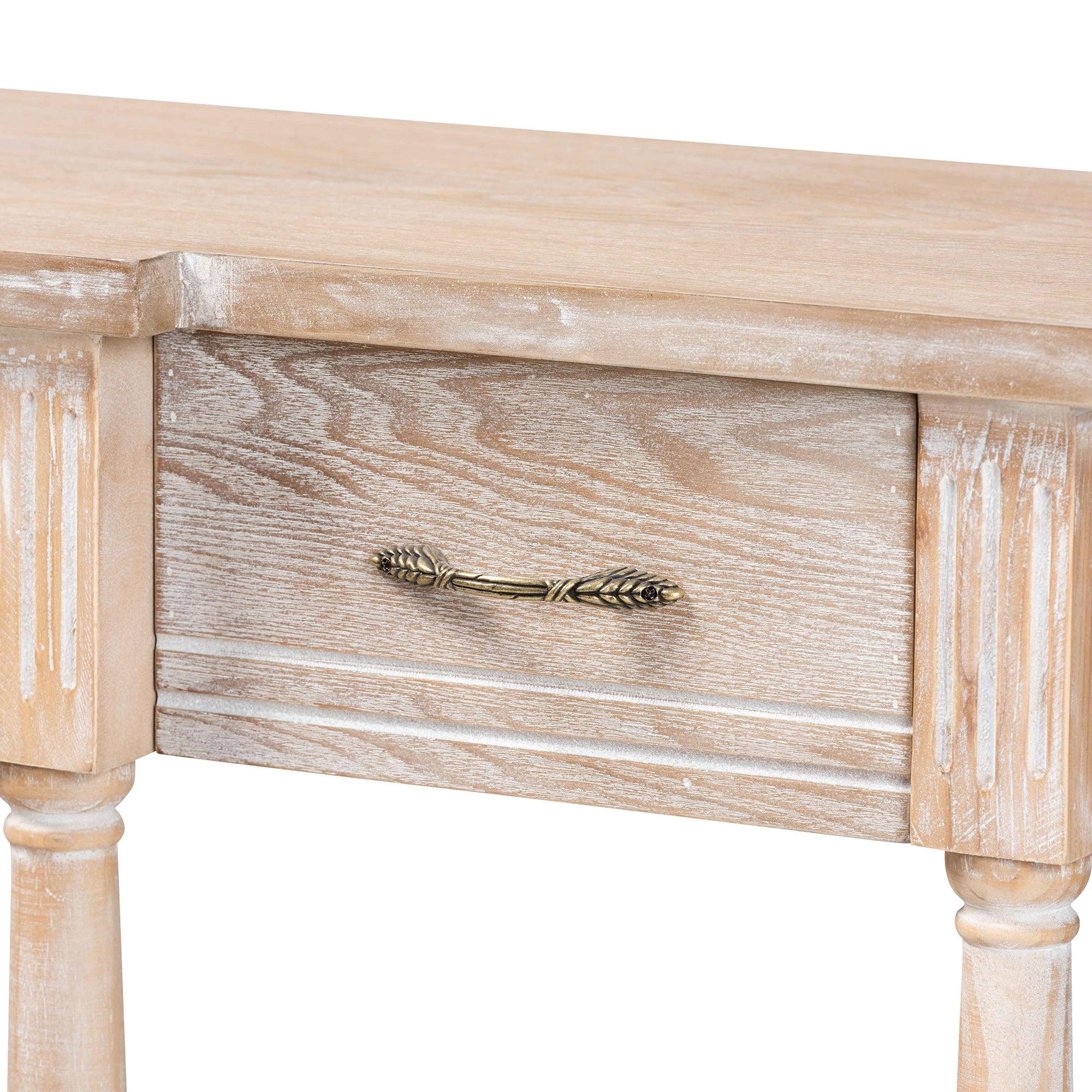 Hallan Classic and Traditional French Provincial Rustic washed Finished Wood 3-Drawer Console Table