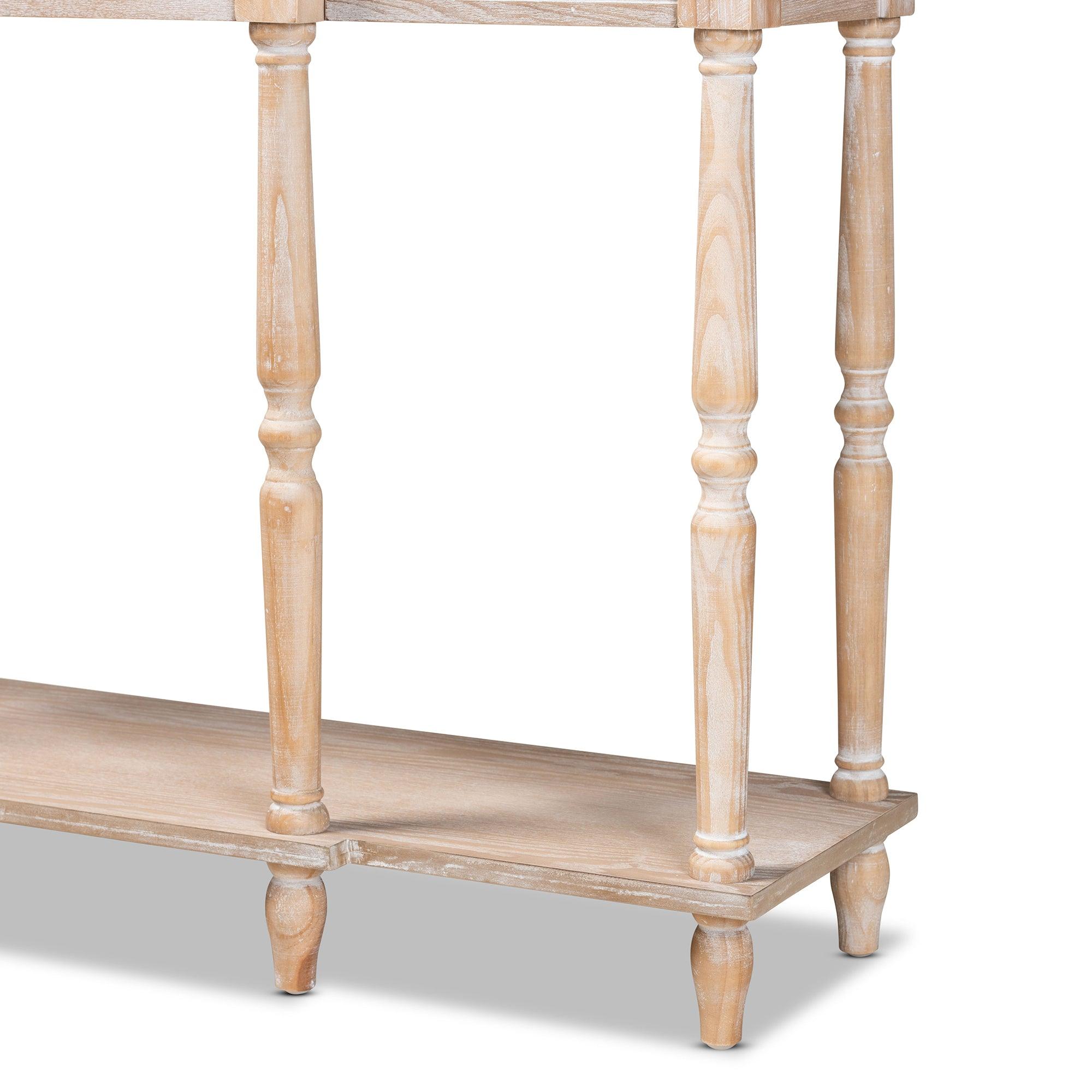 Hallan Classic and Traditional French Provincial Rustic washed Finished Wood 3-Drawer Console Table