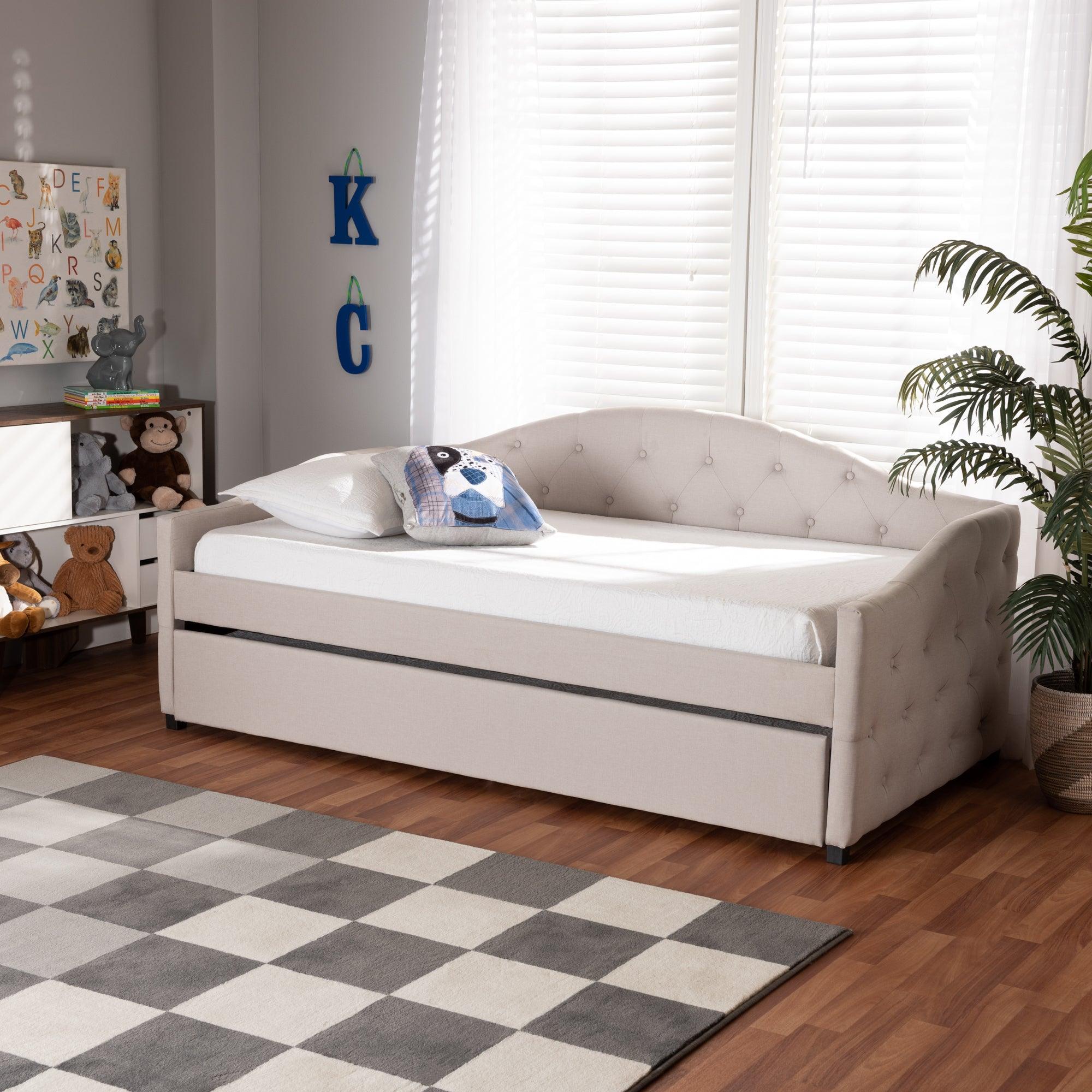 Becker Modern and Contemporary Transitional Fabric Upholstered Daybed with Trundle