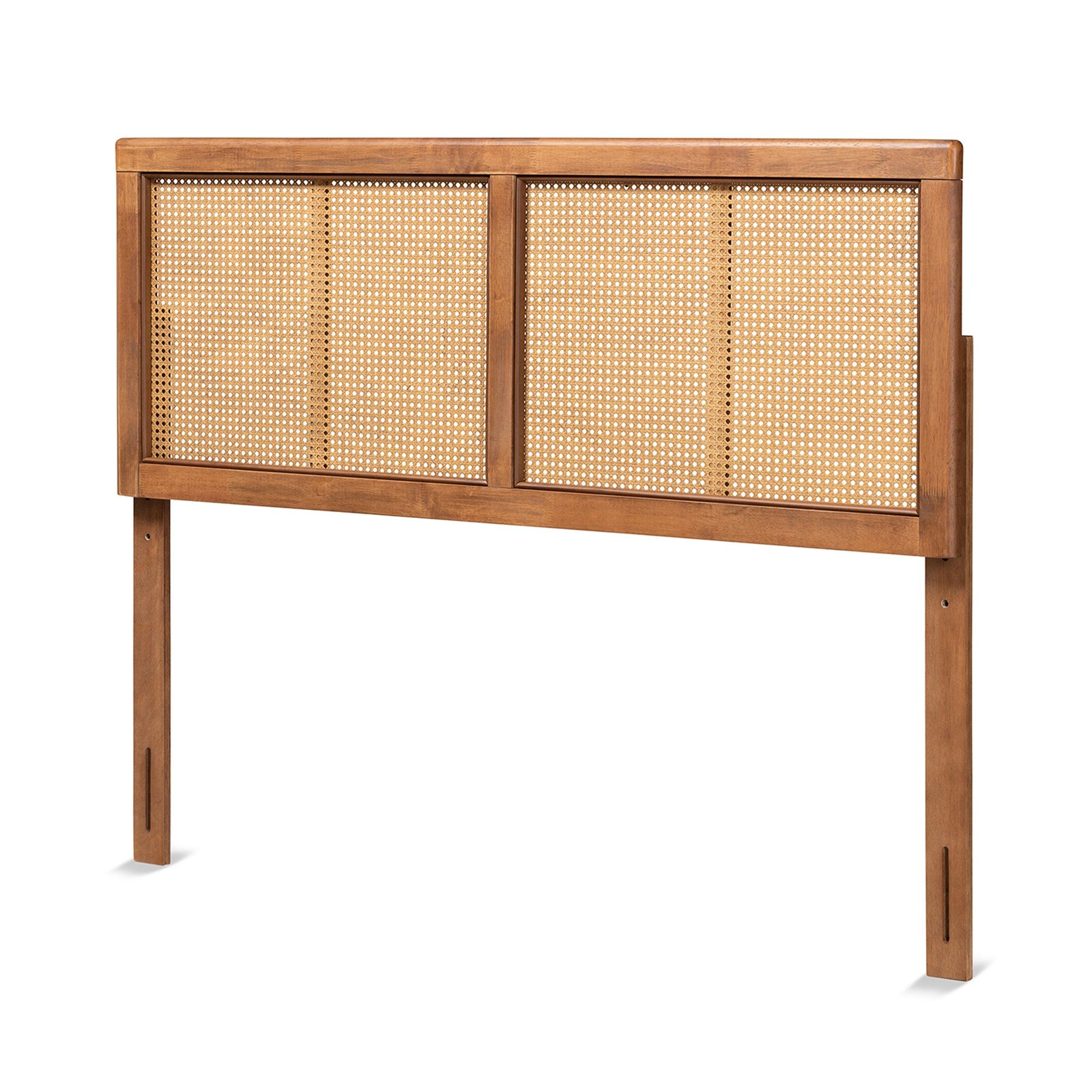 Gilbert Mid-Century Modern Ash Finished Wood and Synthetic Rattan Headboard