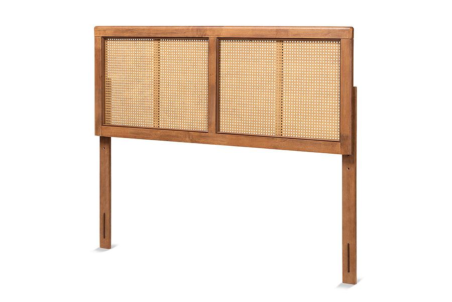 Gilbert Mid-Century Modern Ash Finished Wood and Synthetic Rattan Headboard