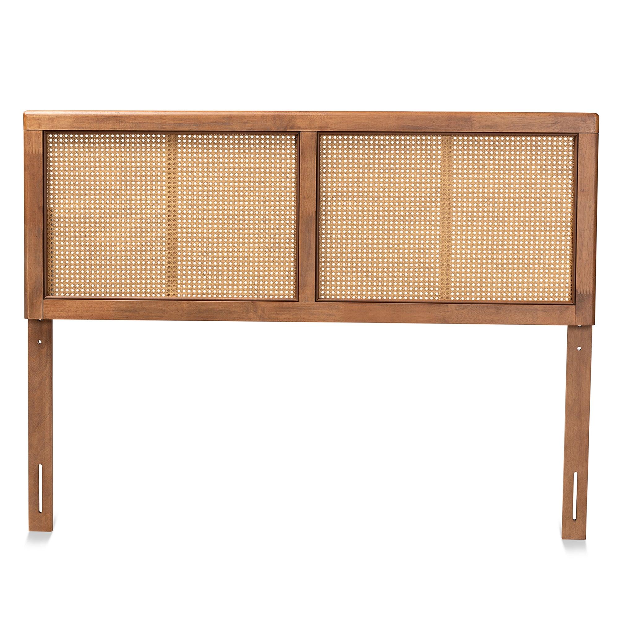 Gilbert Mid-Century Modern Ash Finished Wood and Synthetic Rattan Headboard