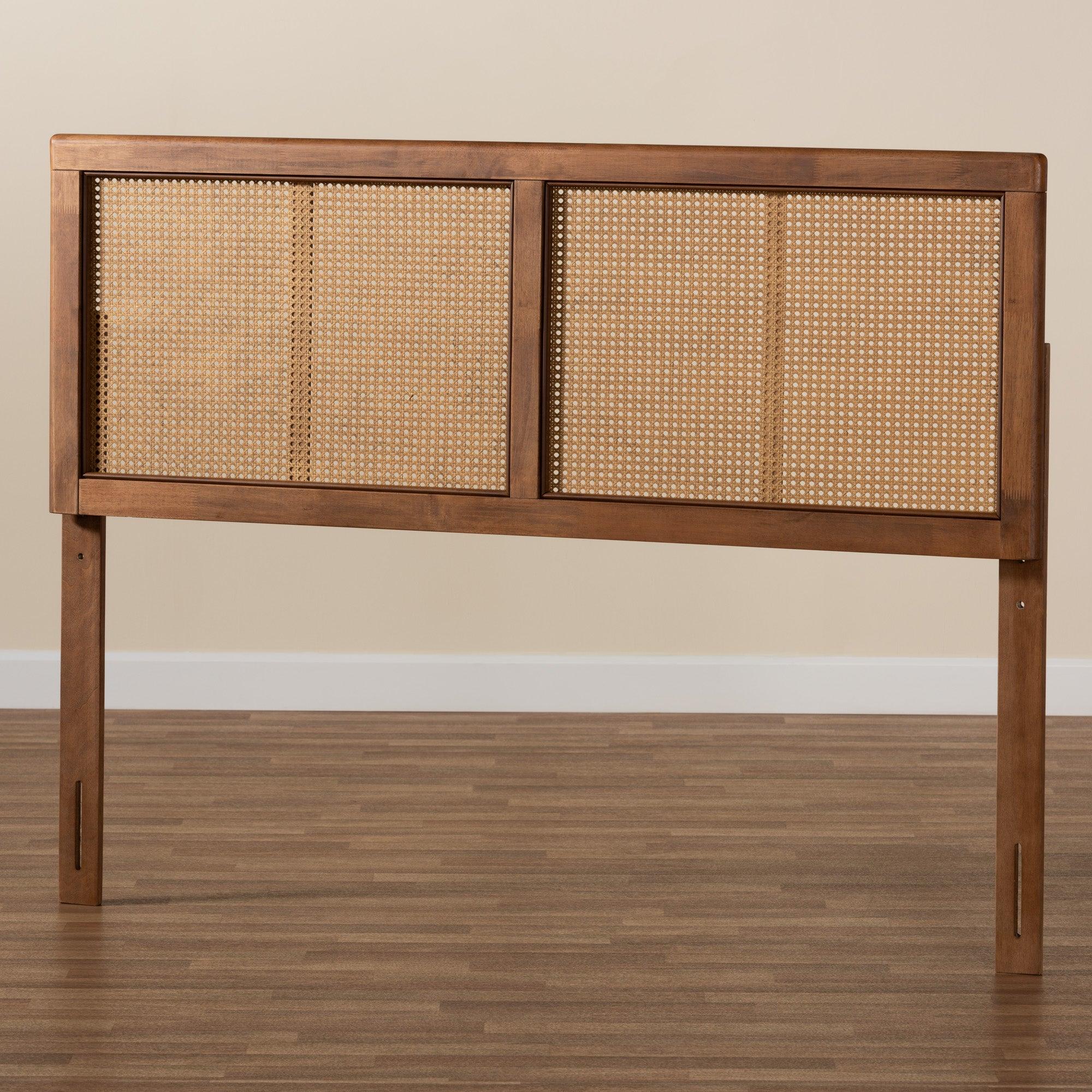 Gilbert Mid-Century Modern Ash Finished Wood and Synthetic Rattan Headboard