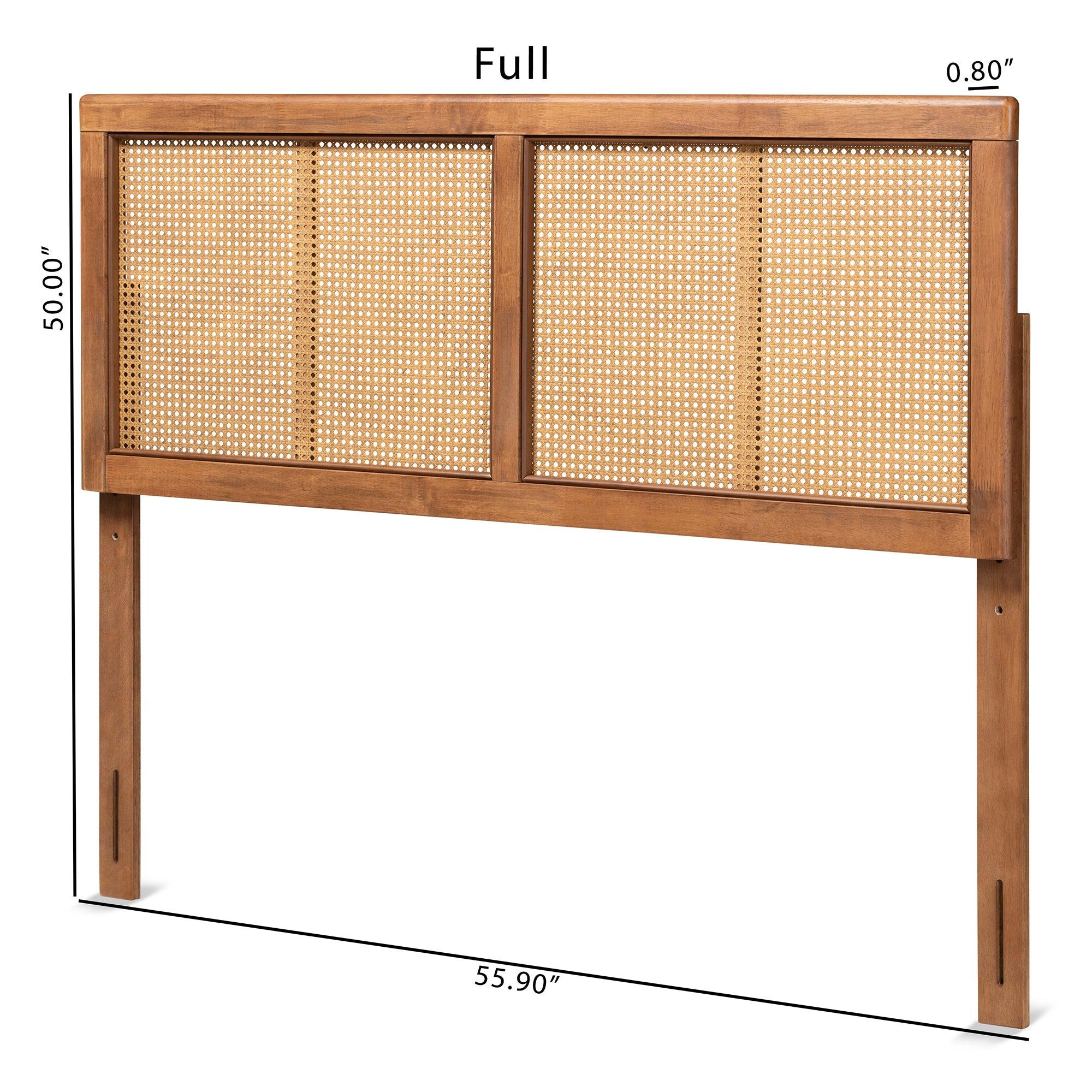 Gilbert Mid-Century Modern Ash Finished Wood and Synthetic Rattan Headboard