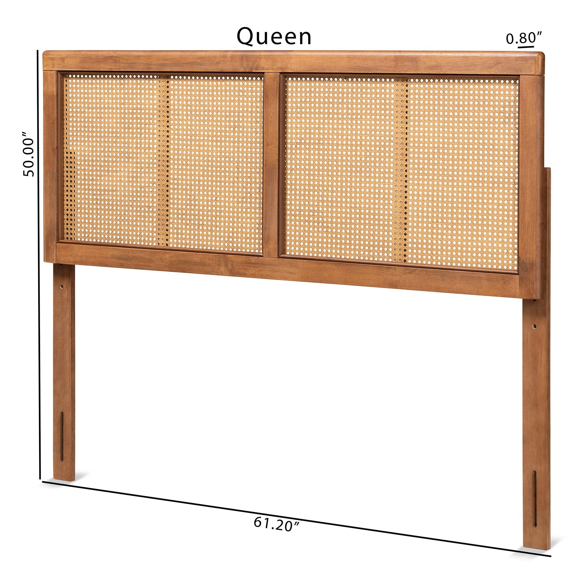 Gilbert Mid-Century Modern Ash Finished Wood and Synthetic Rattan Headboard