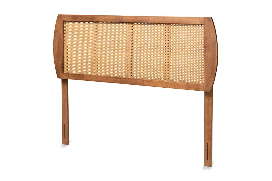 Harris Mid-Century Modern Ash Finished Wood and Synthetic Rattan Headboard