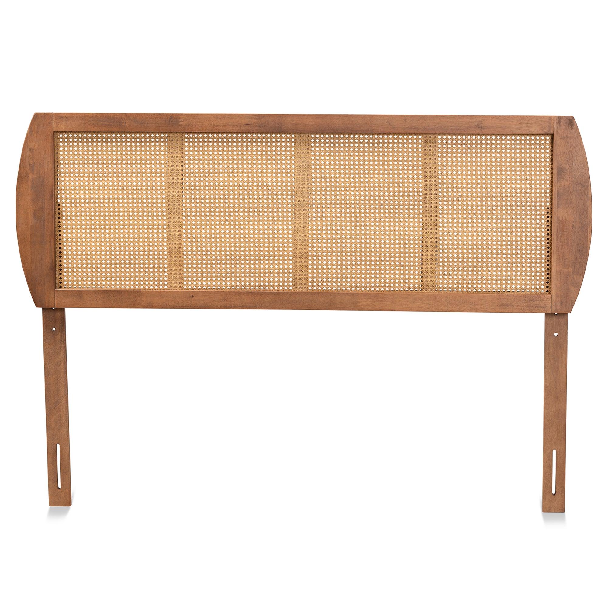 Harris Mid-Century Modern Ash Finished Wood and Synthetic Rattan Headboard