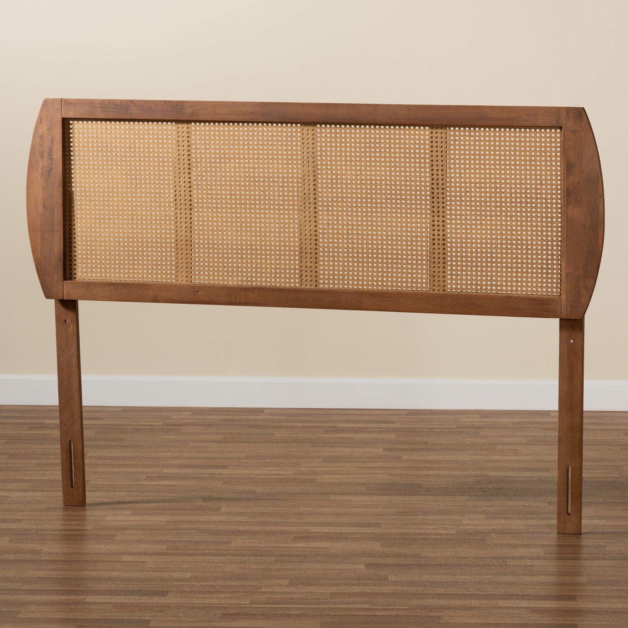 Harris Mid-Century Modern Ash Finished Wood and Synthetic Rattan Headboard