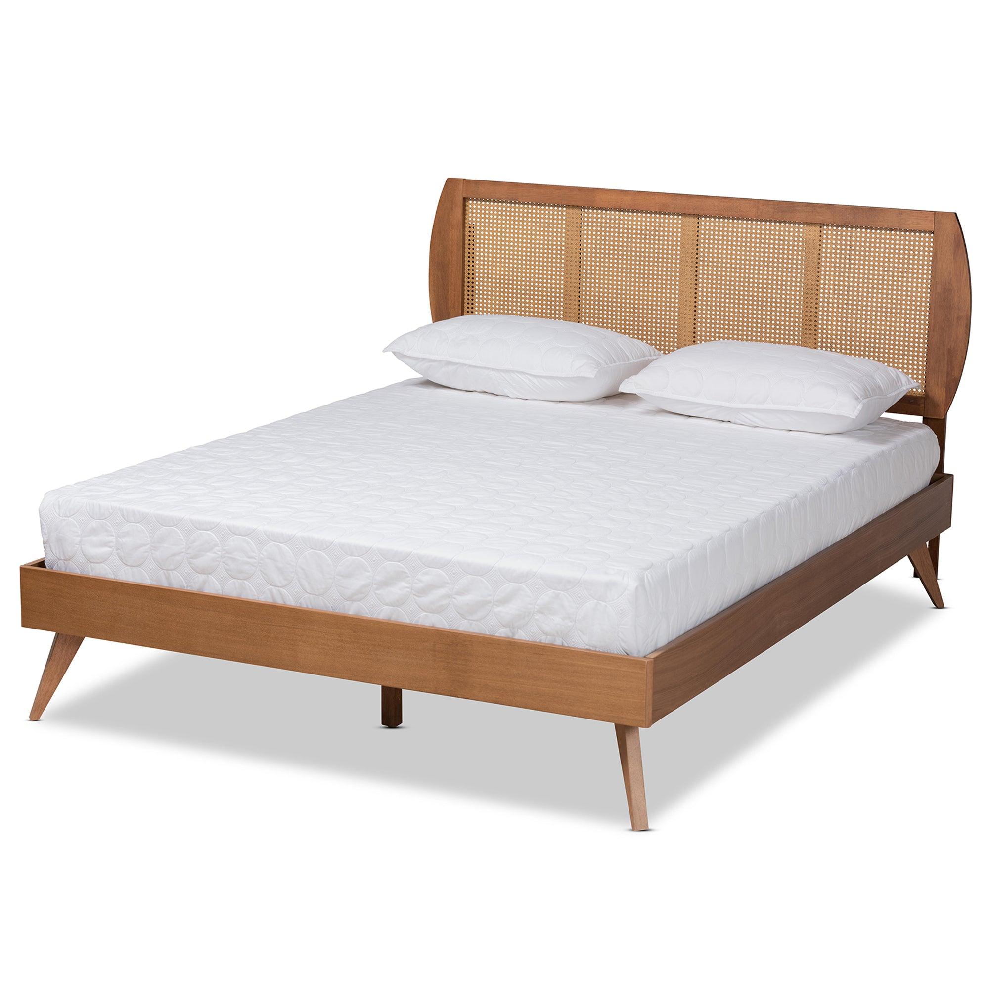 Asami Mid-Century Modern Finished Wood and Synthetic Rattan Platform Bed