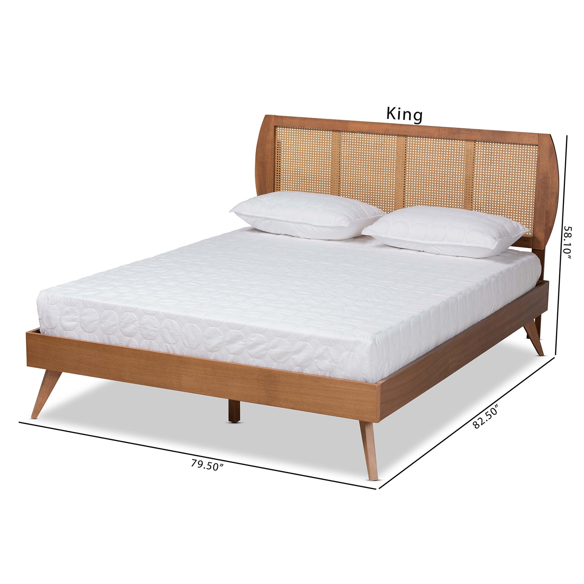 Asami Mid-Century Modern Finished Wood and Synthetic Rattan Platform Bed