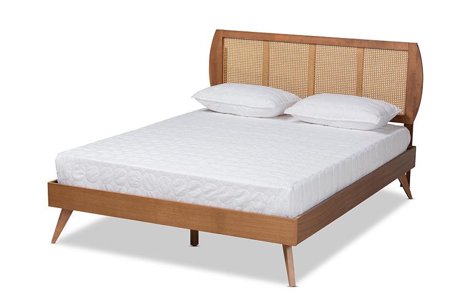 Asami Mid-Century Modern Finished Wood and Synthetic Rattan Platform Bed