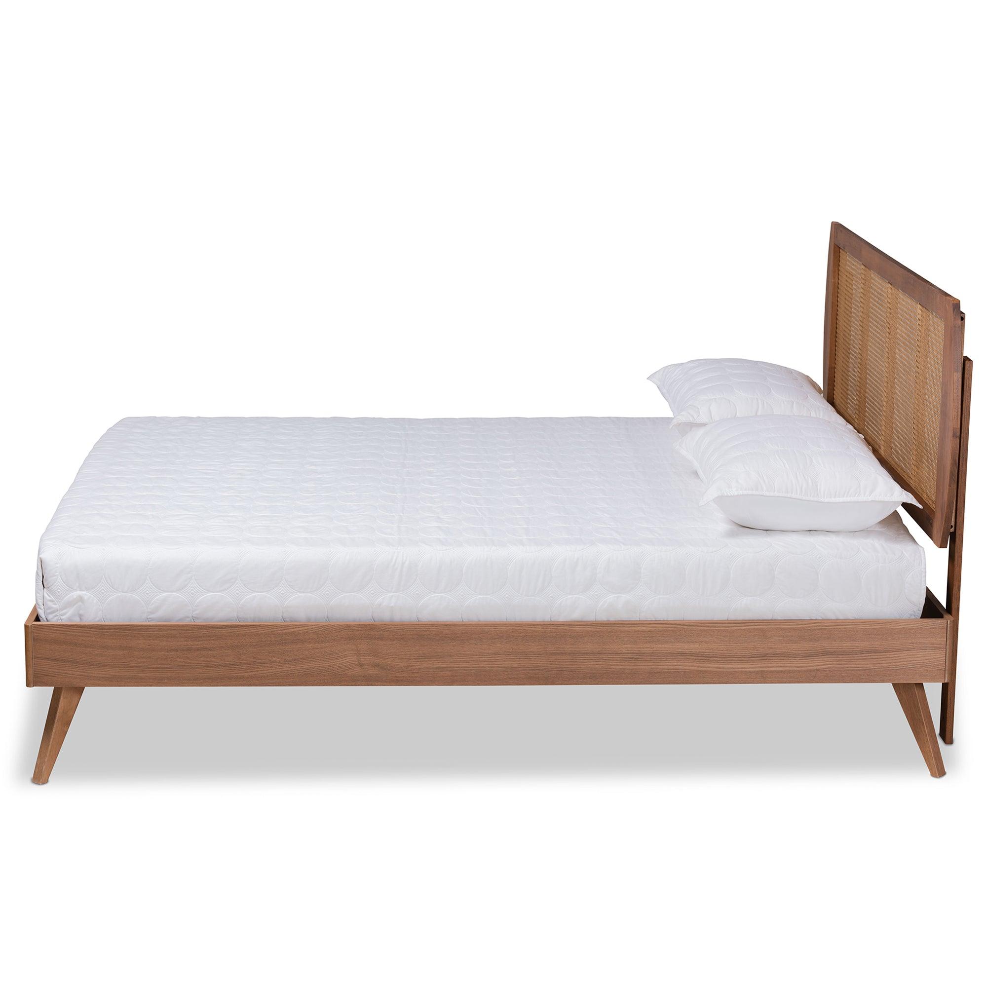 Asami Mid-Century Modern Finished Wood and Synthetic Rattan Platform Bed