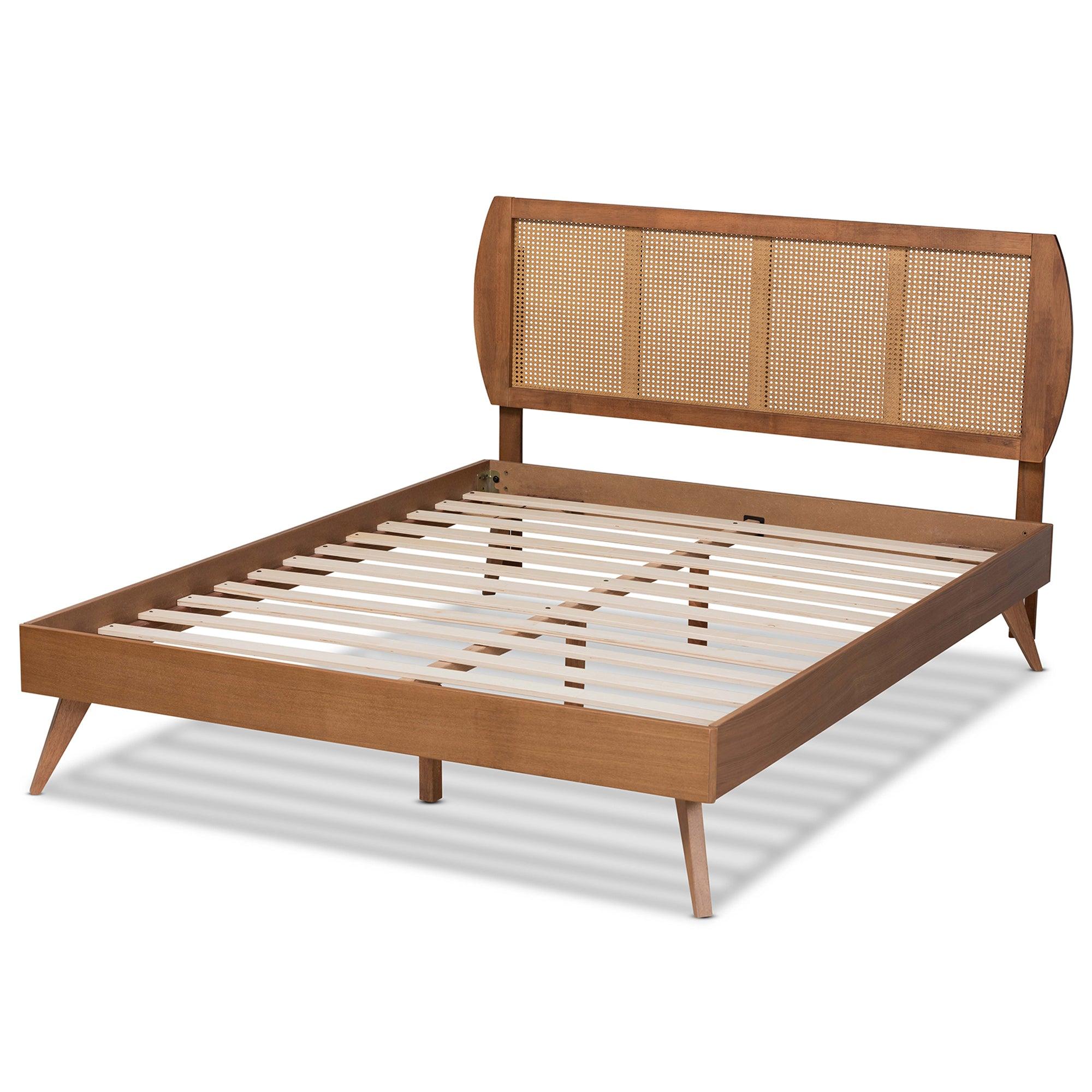 Asami Mid-Century Modern Finished Wood and Synthetic Rattan Platform Bed