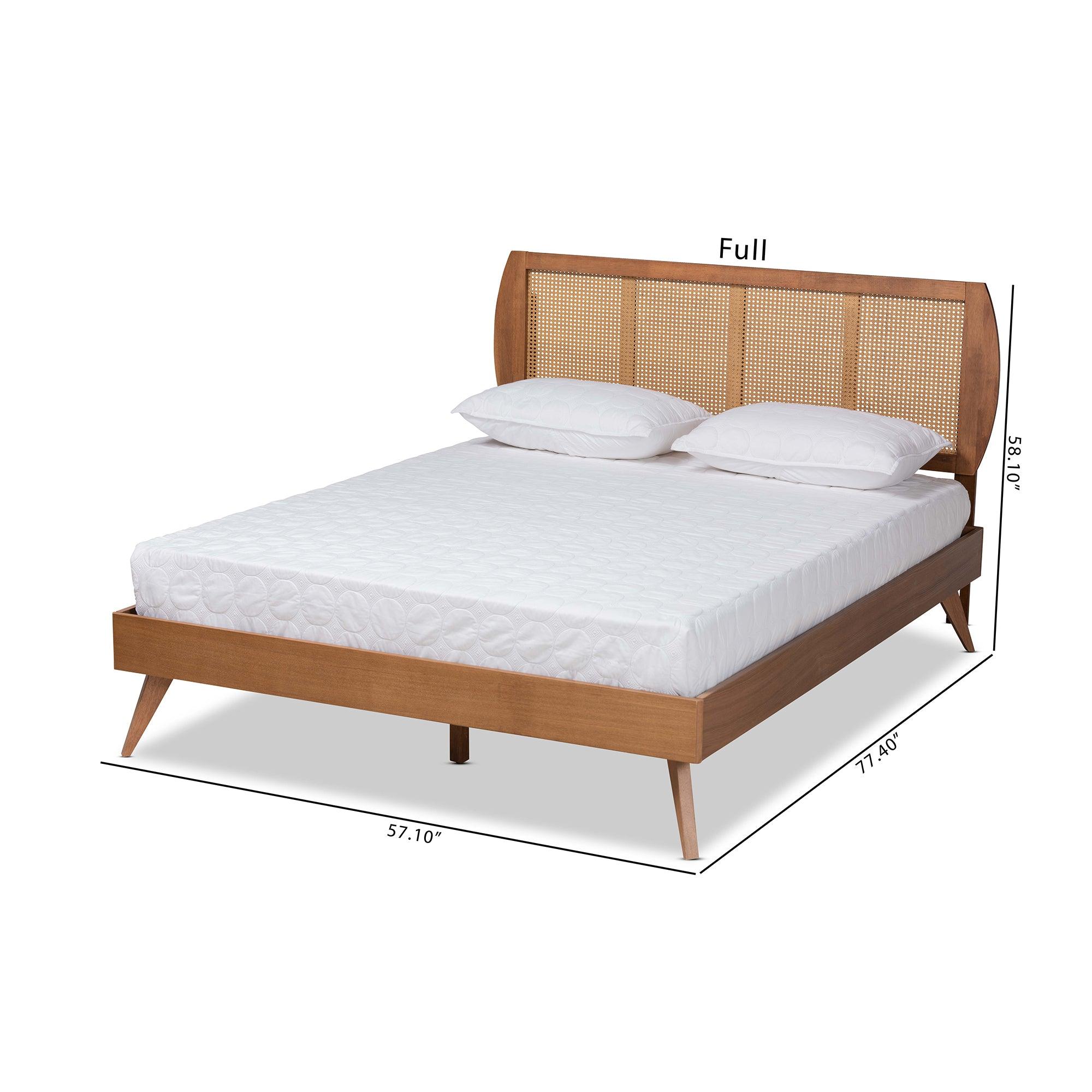 Asami Mid-Century Modern Finished Wood and Synthetic Rattan Platform Bed