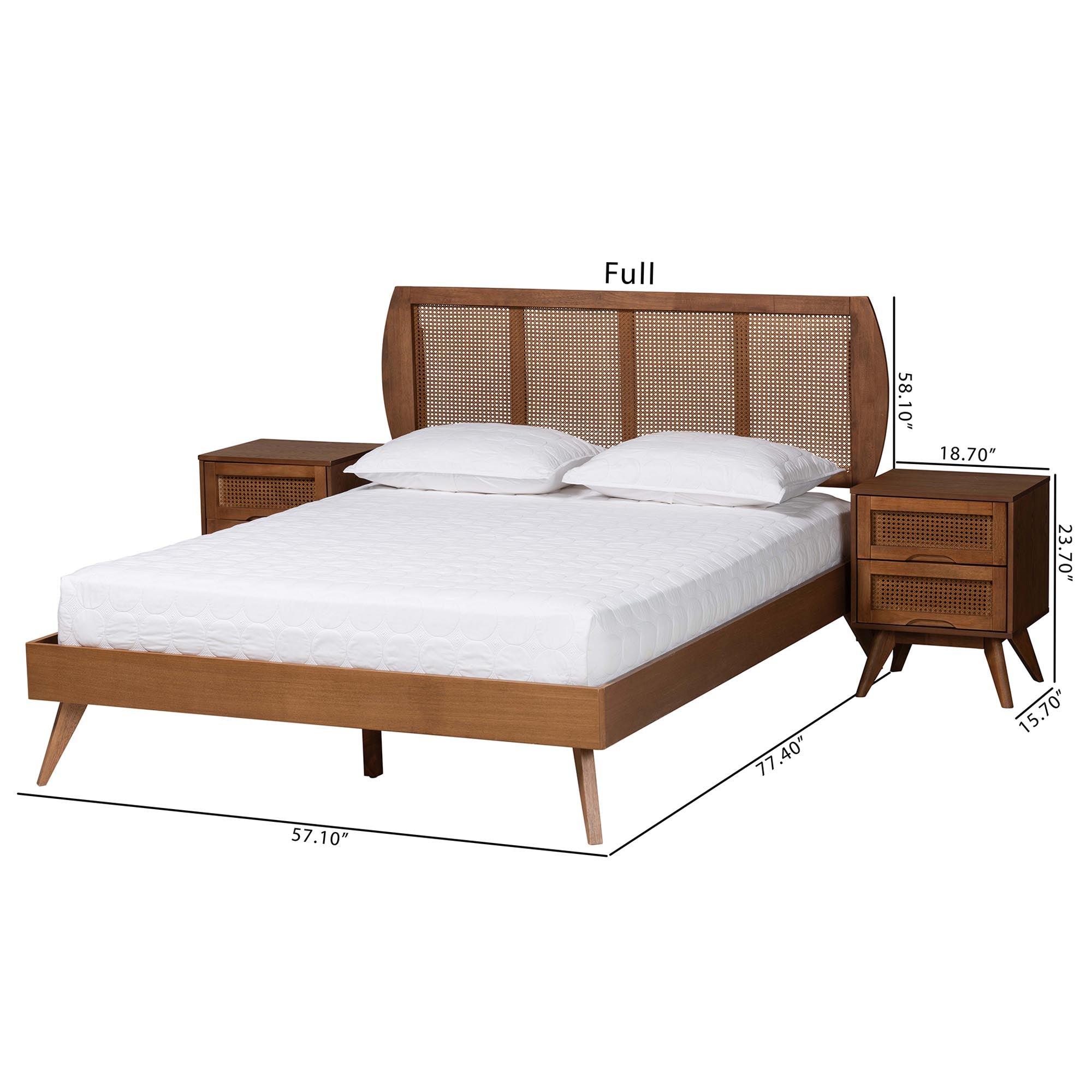 Asami Mid-Century Modern Finished Wood and Woven Rattan 3-Piece Bedroom Set