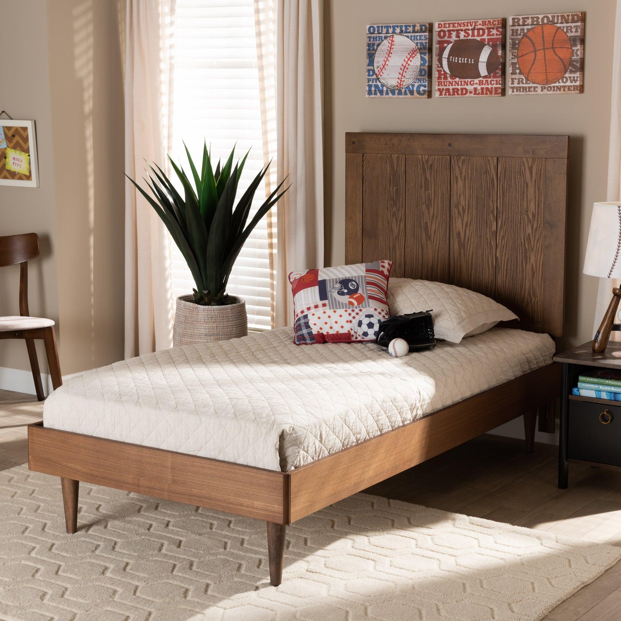 Nicola Mid-Century Modern Transitional Ash Finished Wood Platform Bed