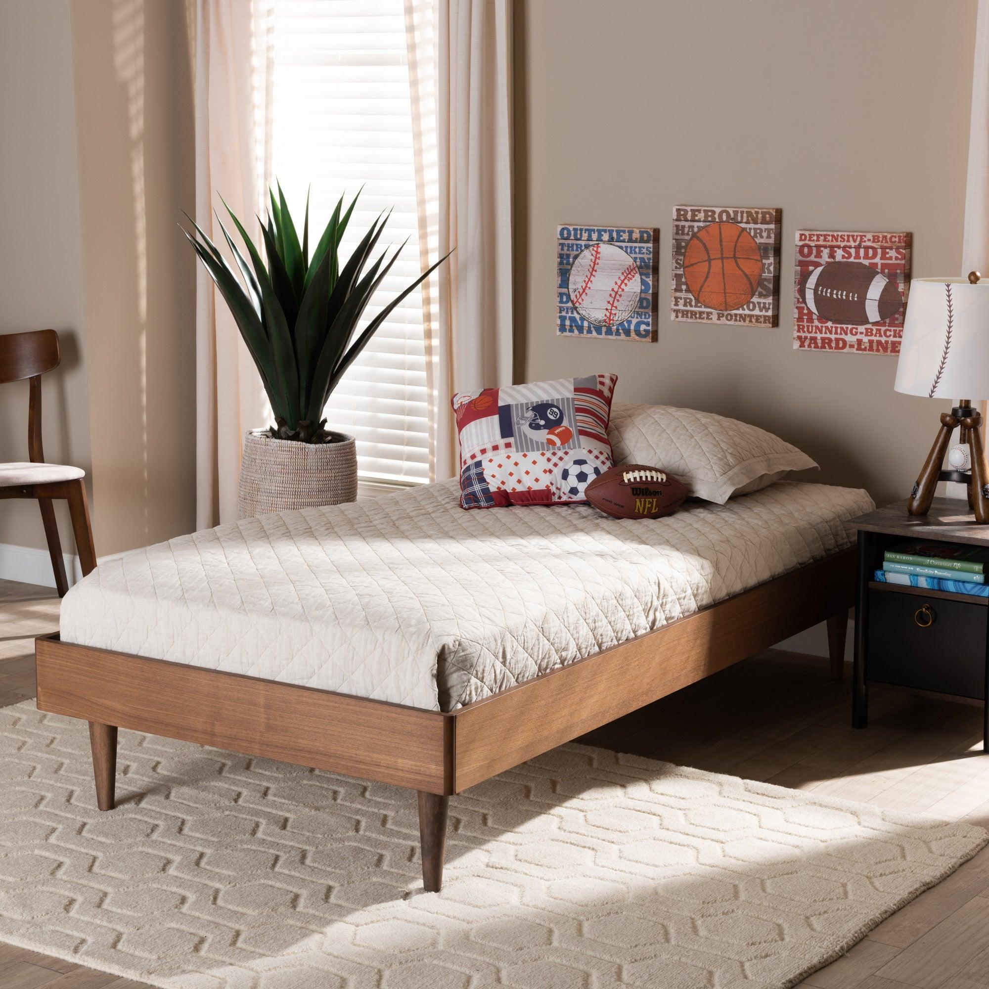 Rina Mid-Century Modern Ash Finished Wood Platform Bed Frame