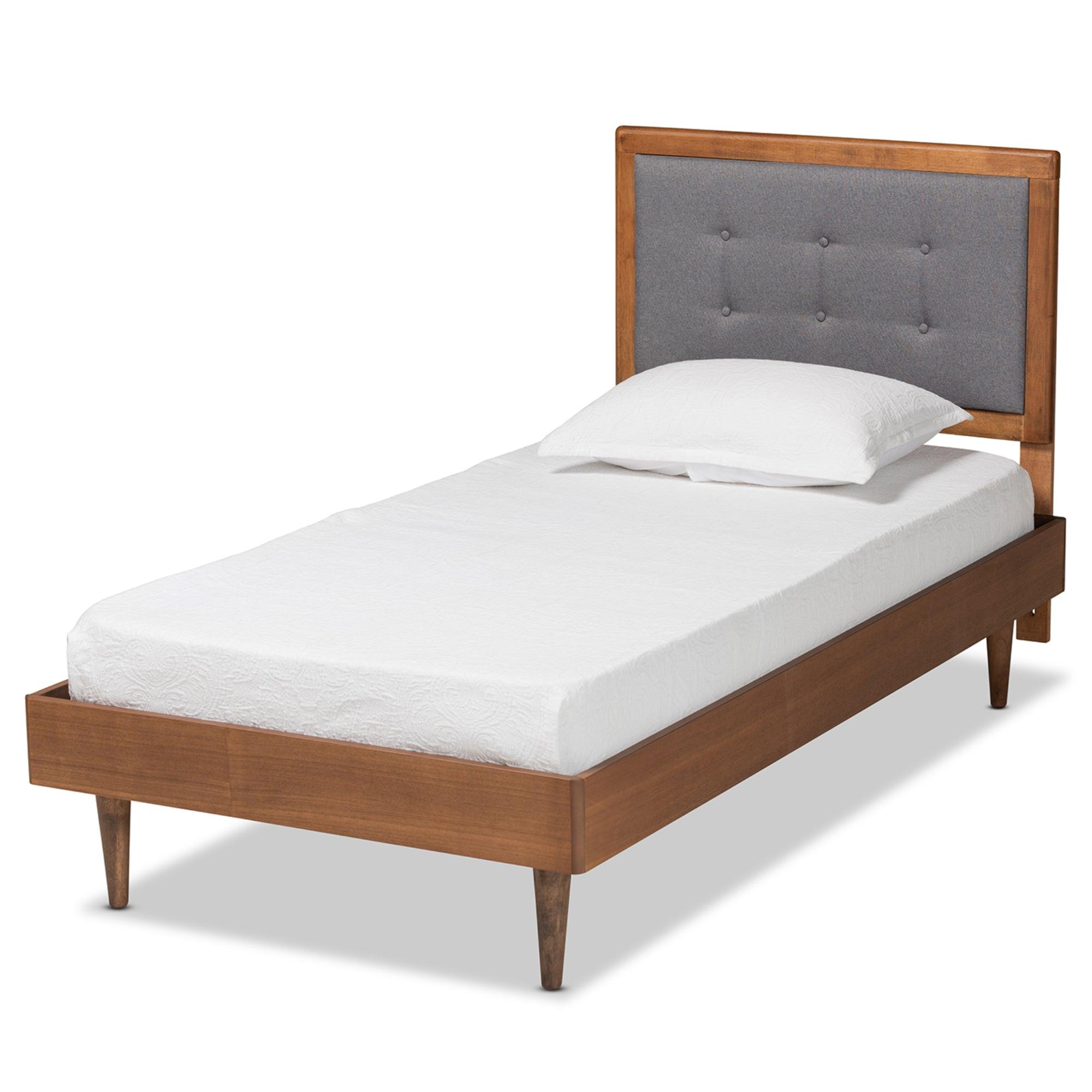 Greta Mid-Century Modern Dark Fabric Upholstered and Finished Wood Platform Bed