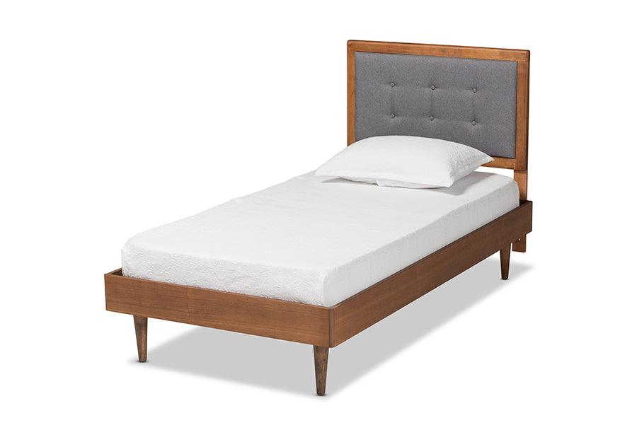 Greta Mid-Century Modern Dark Fabric Upholstered and Finished Wood Platform Bed