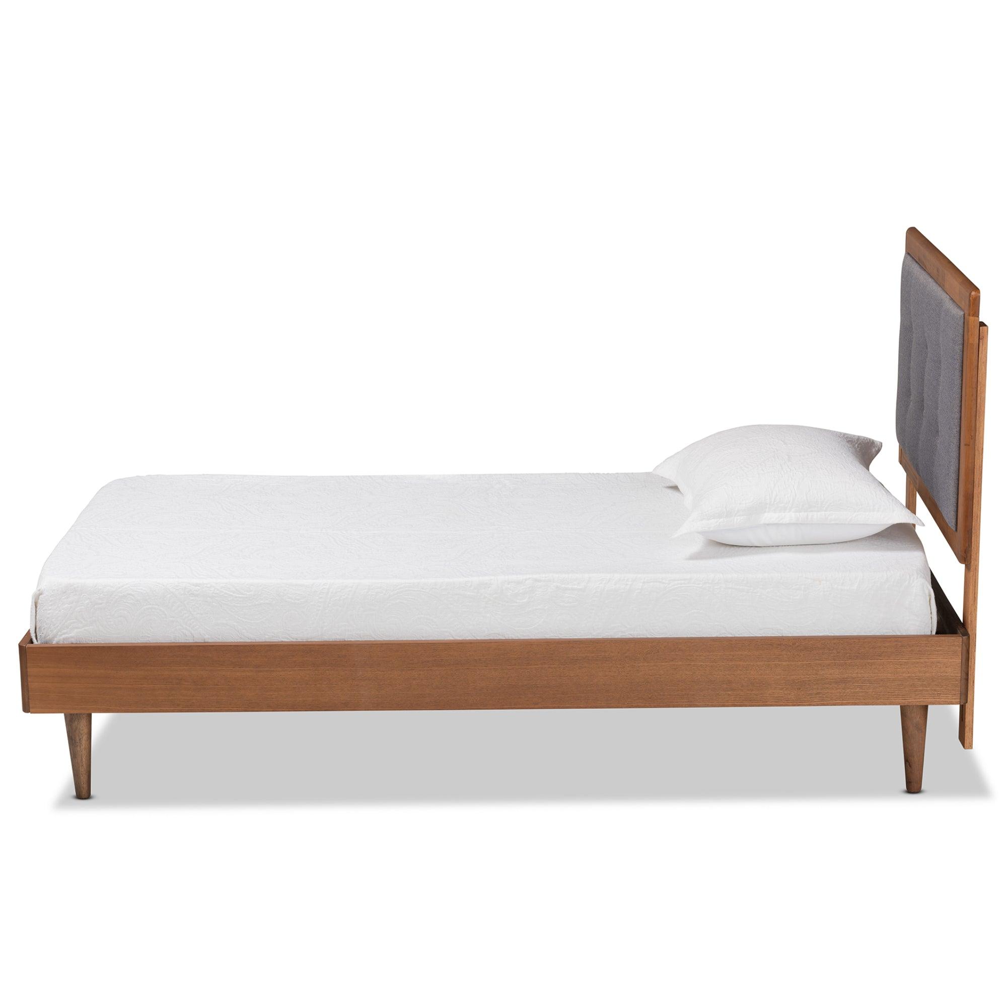 Greta Mid-Century Modern Dark Fabric Upholstered and Finished Wood Platform Bed