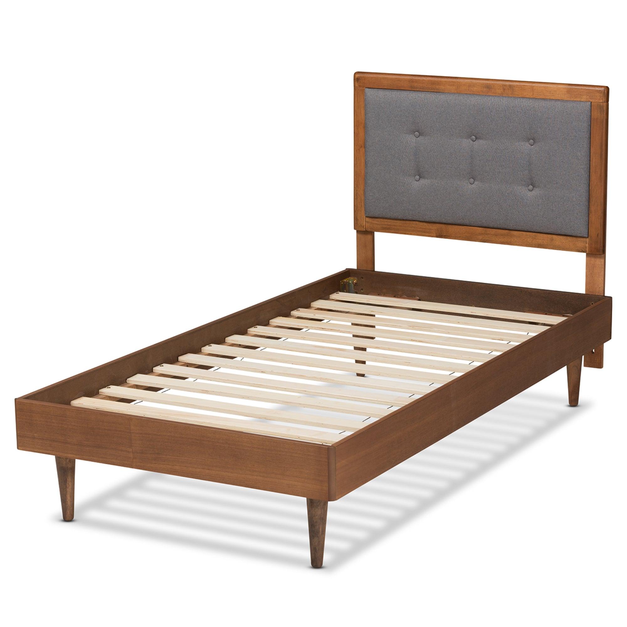 Greta Mid-Century Modern Dark Fabric Upholstered and Finished Wood Platform Bed