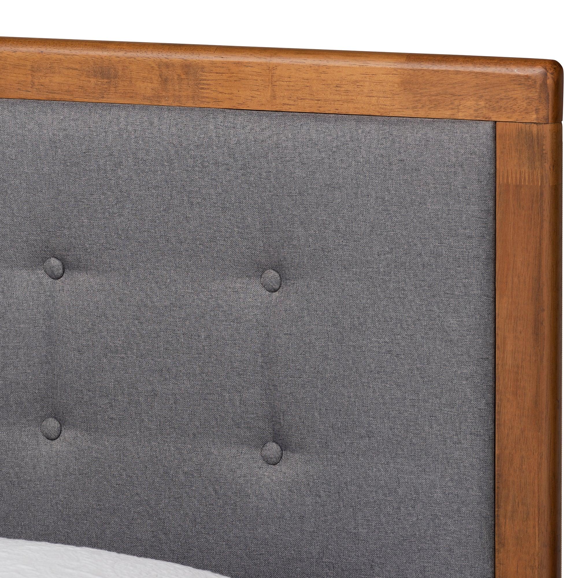 Greta Mid-Century Modern Dark Fabric Upholstered and Finished Wood Platform Bed