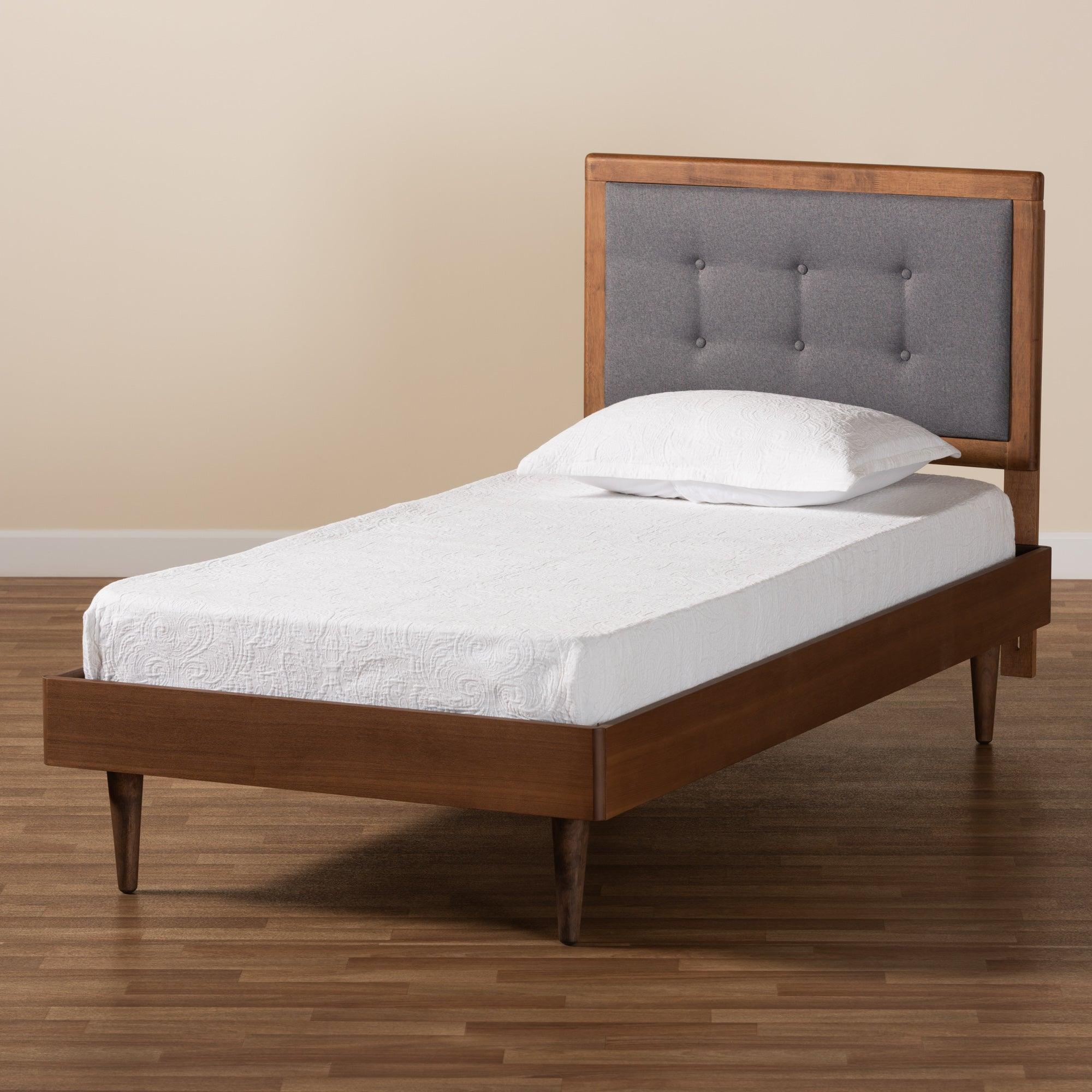 Greta Mid-Century Modern Dark Fabric Upholstered and Finished Wood Platform Bed