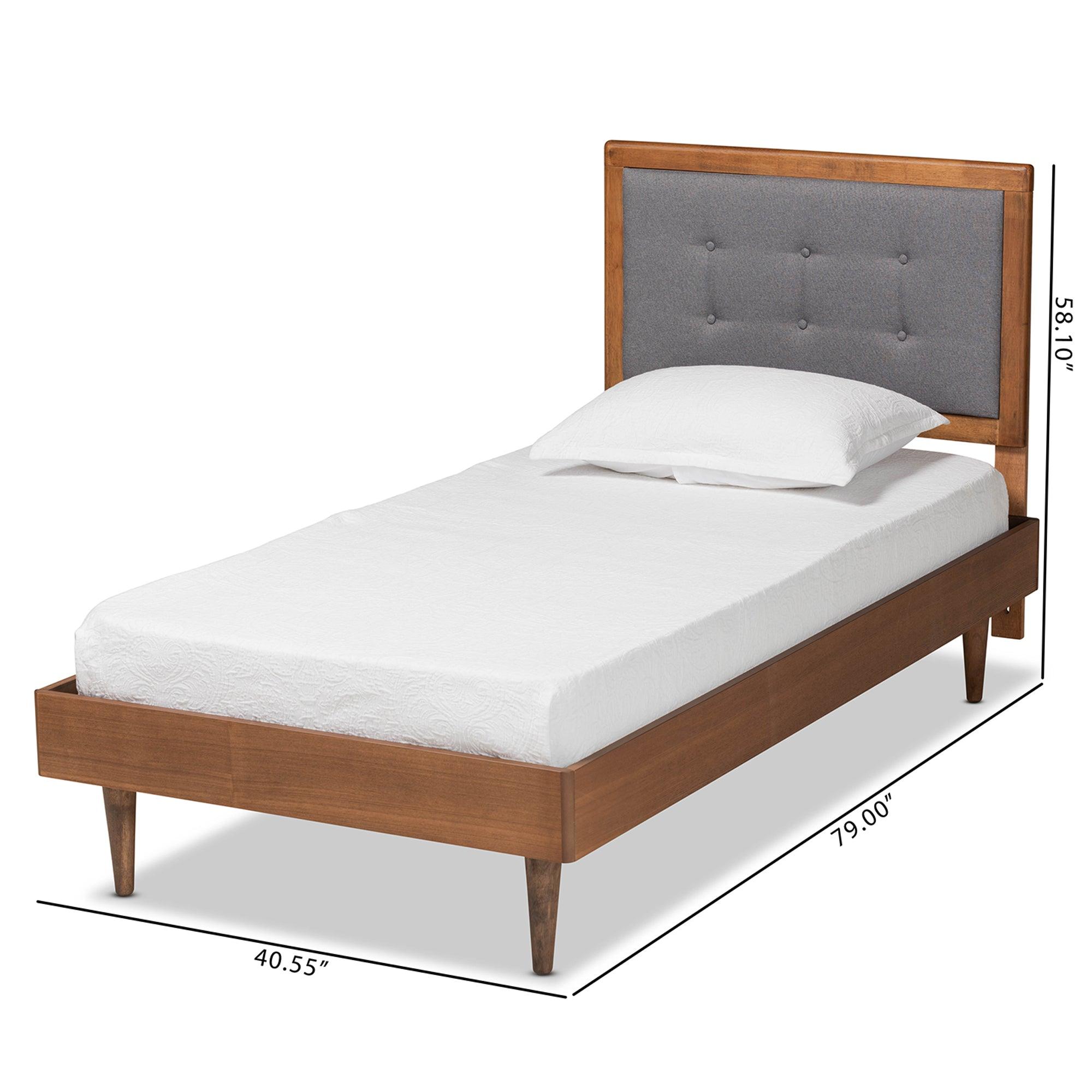 Greta Mid-Century Modern Dark Fabric Upholstered and Finished Wood Platform Bed