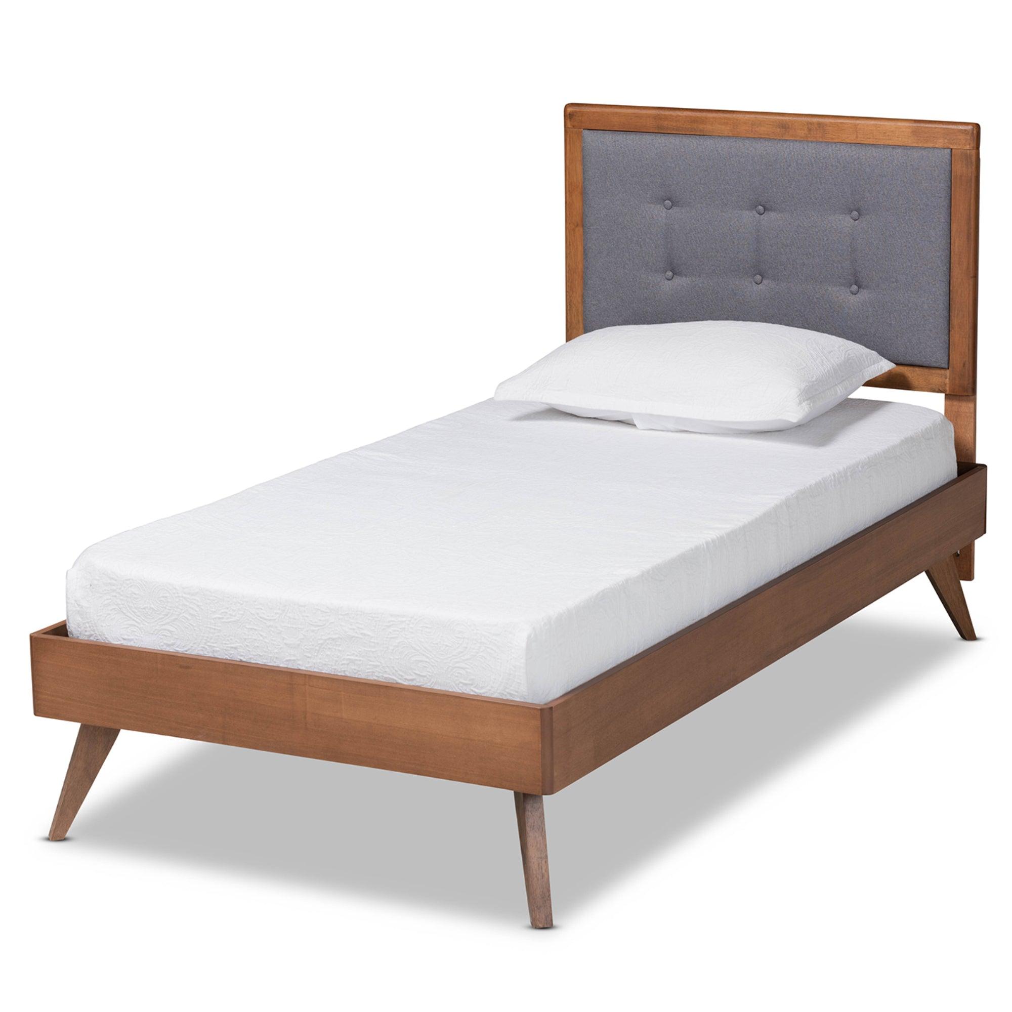 Alida Mid-Century Modern Dark Fabric Upholstered and Finished Wood Platform Bed