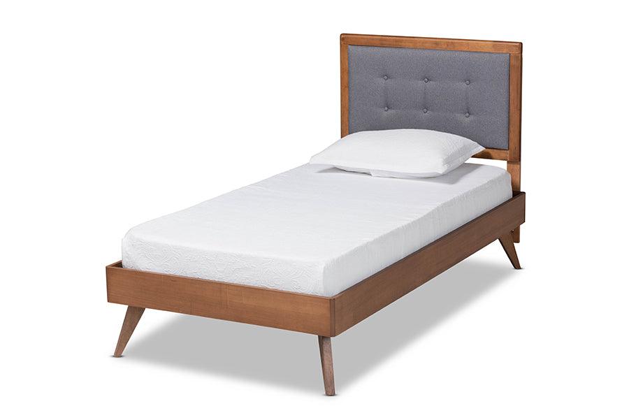 Alida Mid-Century Modern Dark Fabric Upholstered and Finished Wood Platform Bed