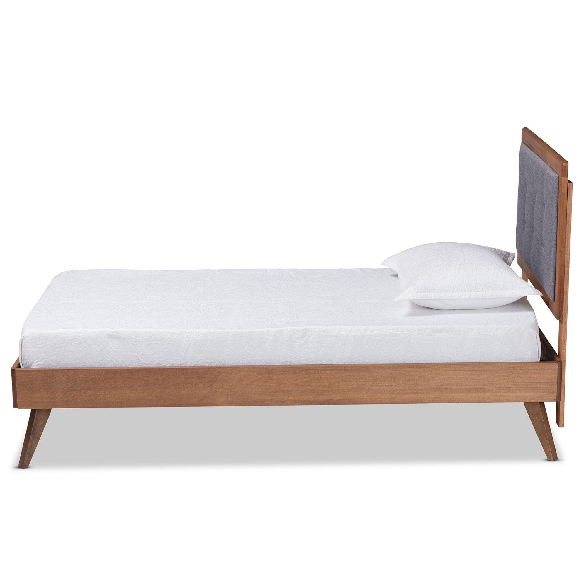 Alida Mid-Century Modern Dark Fabric Upholstered and Finished Wood Platform Bed