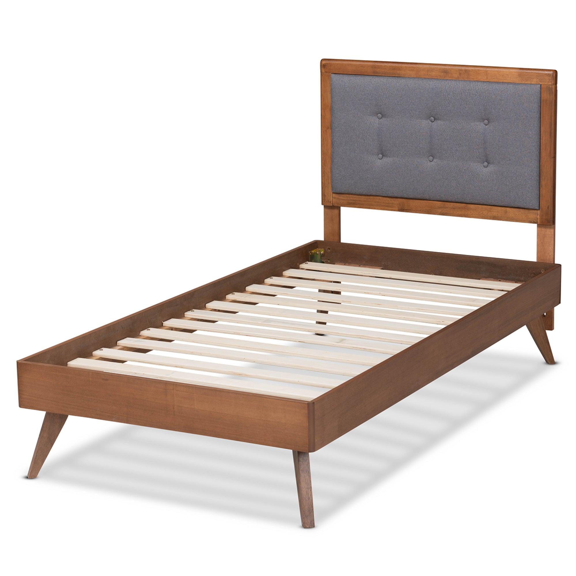 Alida Mid-Century Modern Dark Fabric Upholstered and Finished Wood Platform Bed