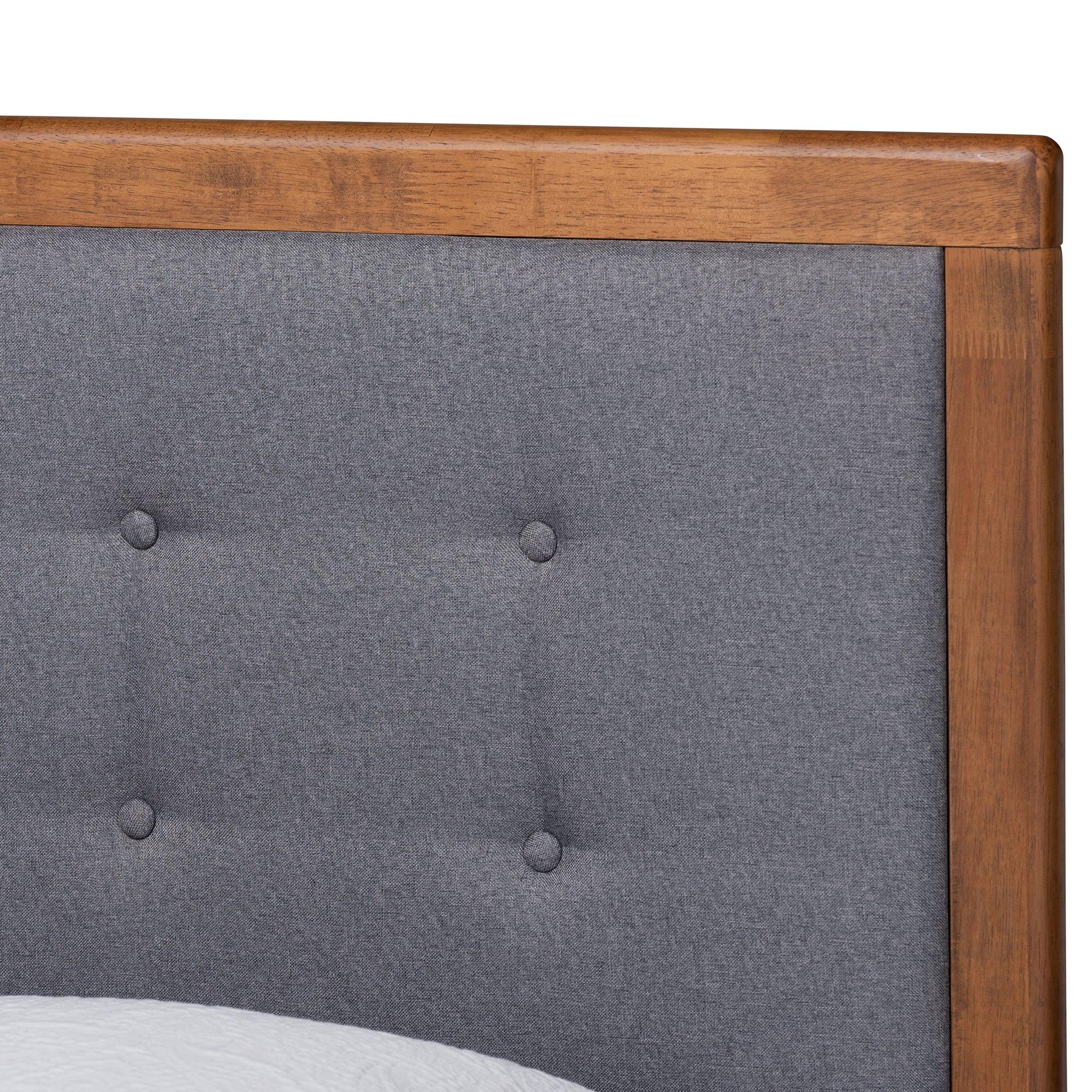 Alida Mid-Century Modern Dark Fabric Upholstered and Finished Wood Platform Bed