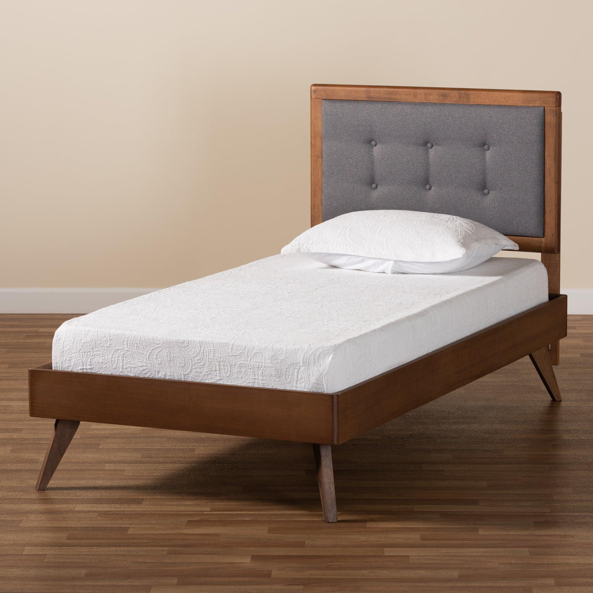 Alida Mid-Century Modern Dark Fabric Upholstered and Finished Wood Platform Bed