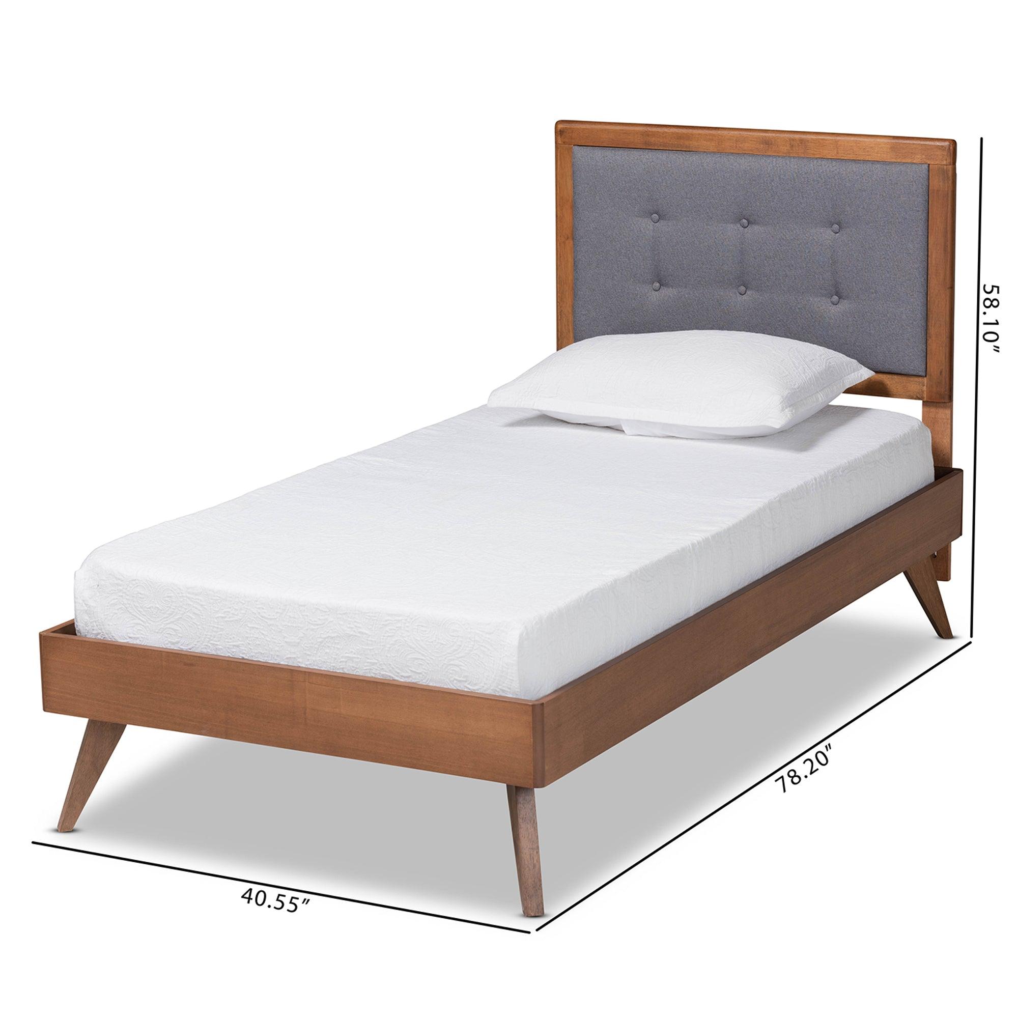 Alida Mid-Century Modern Dark Fabric Upholstered and Finished Wood Platform Bed