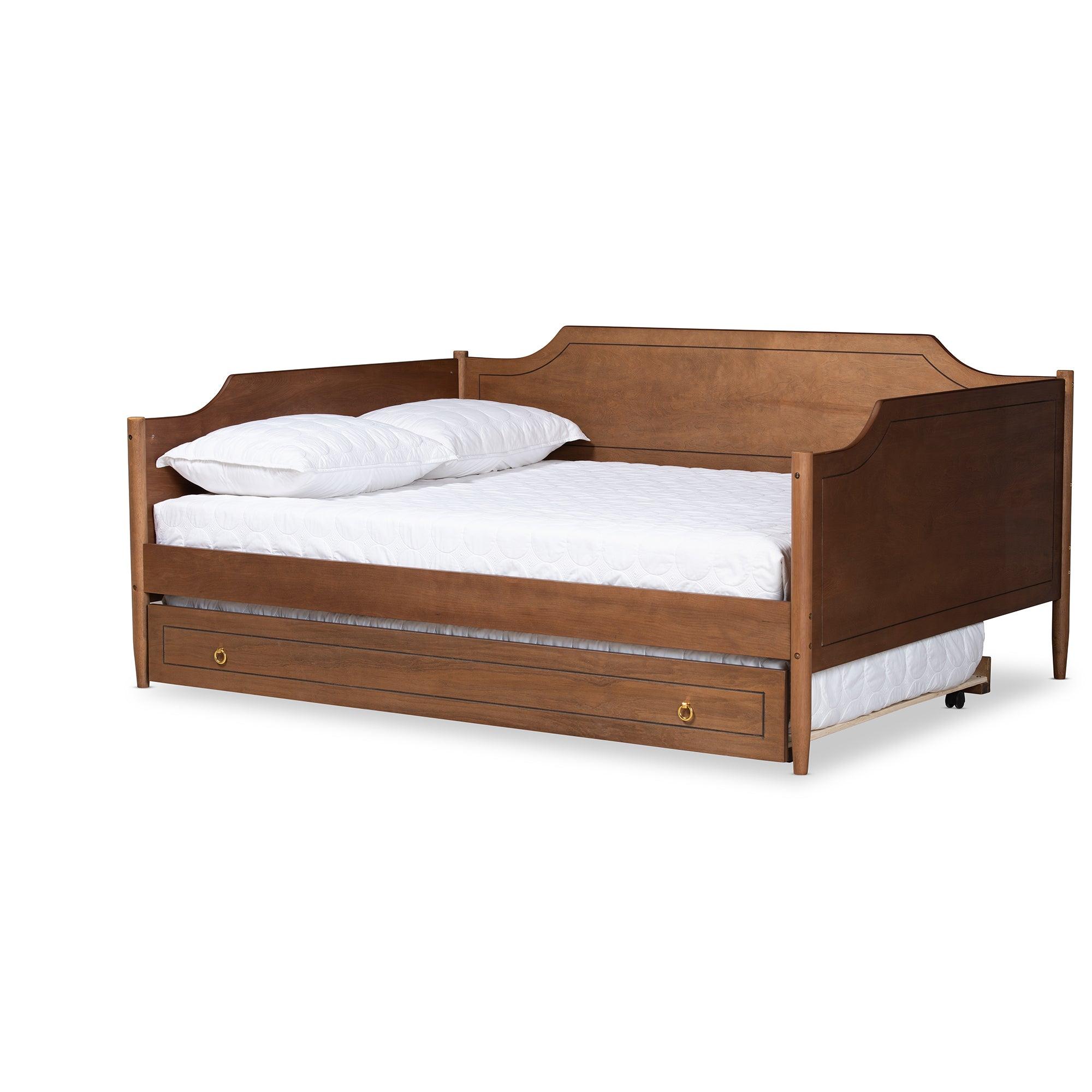 Alya Classic Traditional Farmhouse Finished Wood Daybed with Roll-Out Trundle Bed