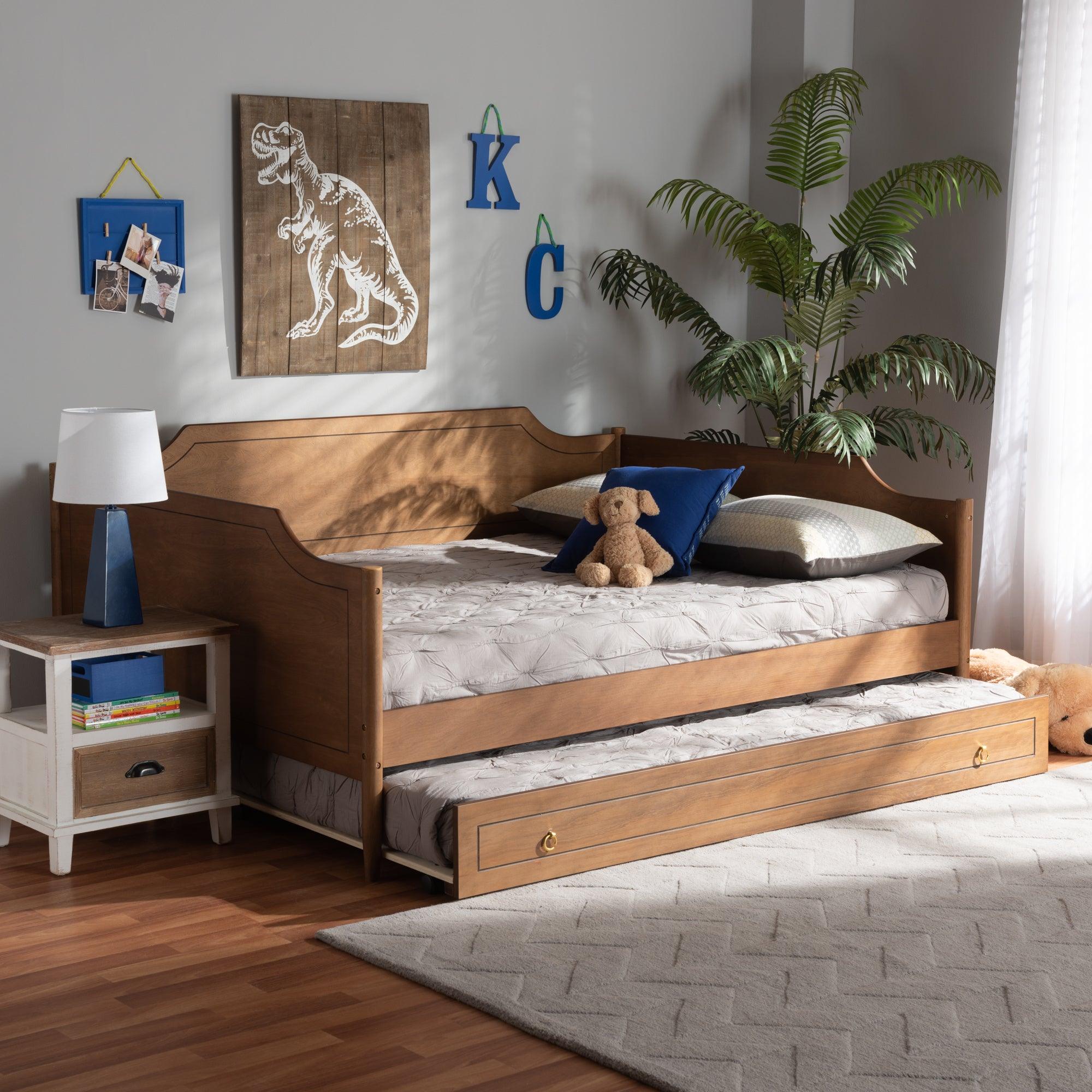 Alya Classic Traditional Farmhouse Finished Wood Daybed with Roll-Out Trundle Bed