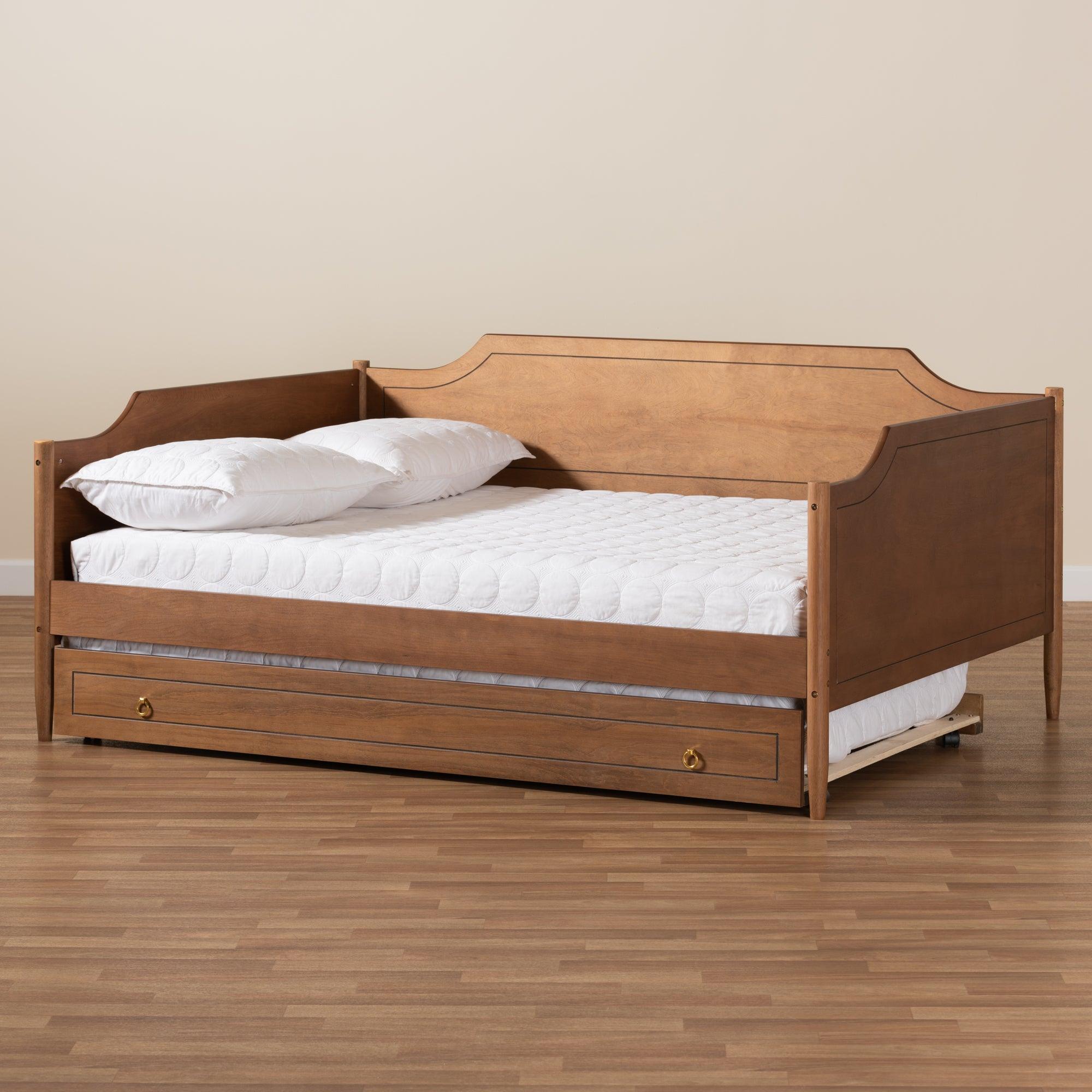 Alya Classic Traditional Farmhouse Finished Wood Daybed with Roll-Out Trundle Bed