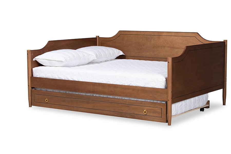 Alya Classic Traditional Farmhouse Finished Wood Daybed with Roll-Out Trundle Bed