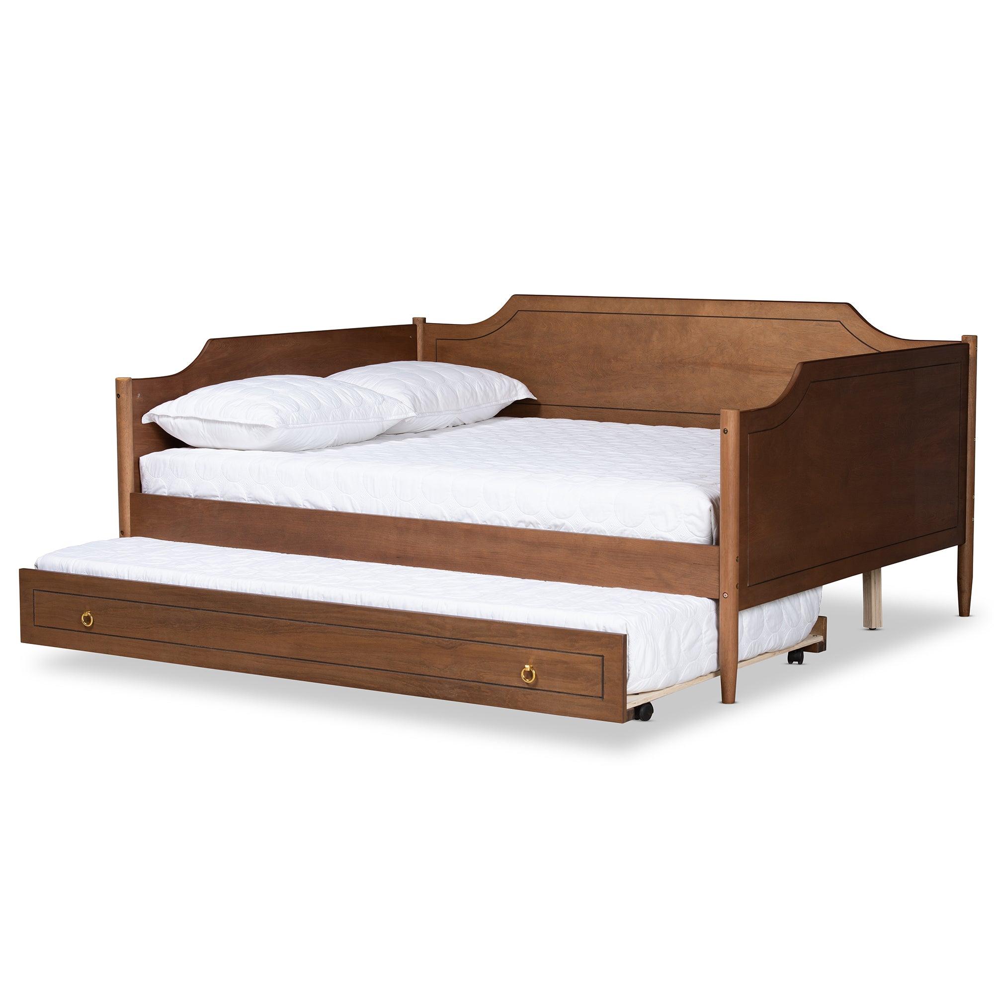 Alya Classic Traditional Farmhouse Finished Wood Daybed with Roll-Out Trundle Bed