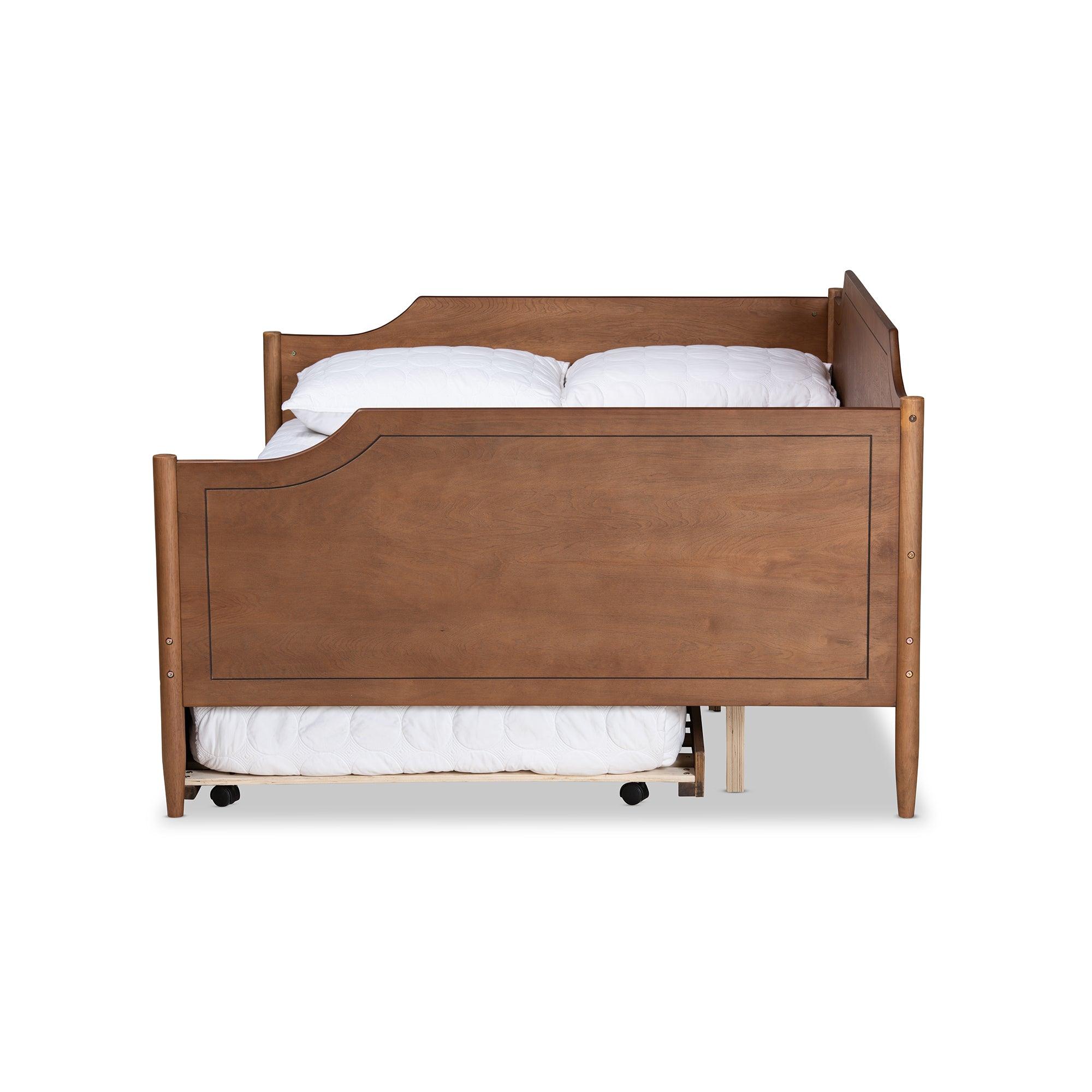 Alya Classic Traditional Farmhouse Finished Wood Daybed with Roll-Out Trundle Bed