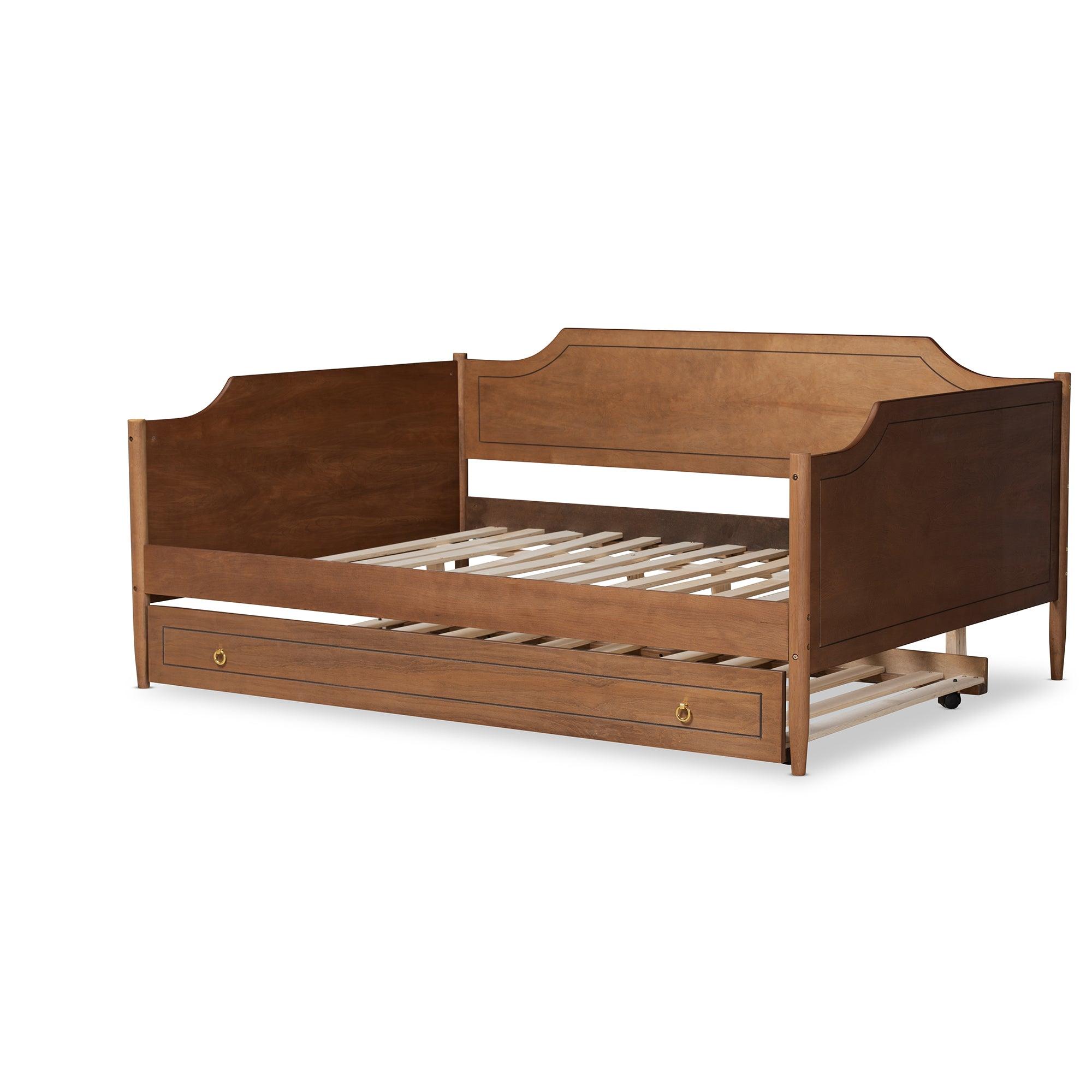 Alya Classic Traditional Farmhouse Finished Wood Daybed with Roll-Out Trundle Bed