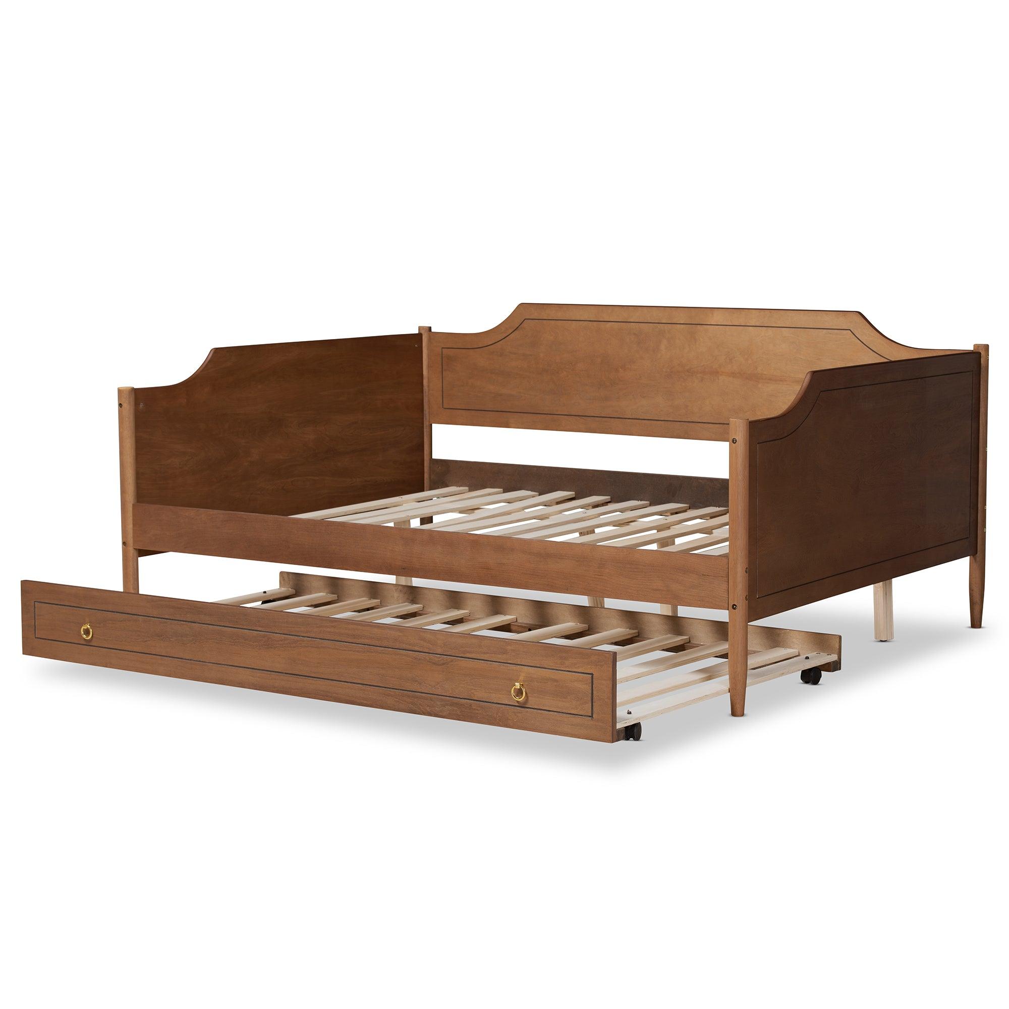 Alya Classic Traditional Farmhouse Finished Wood Daybed with Roll-Out Trundle Bed