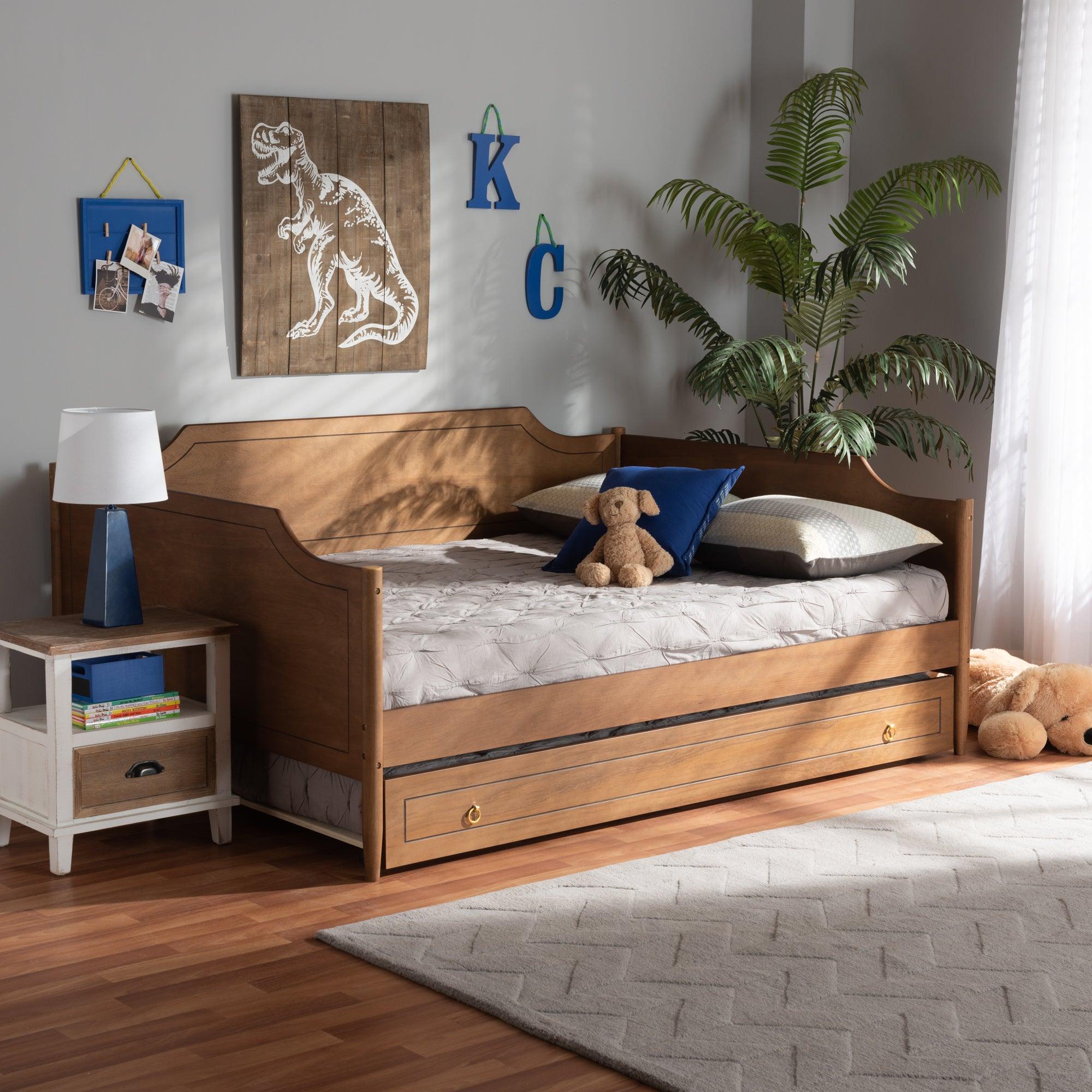 Alya Classic Traditional Farmhouse Finished Wood Daybed with Roll-Out Trundle Bed