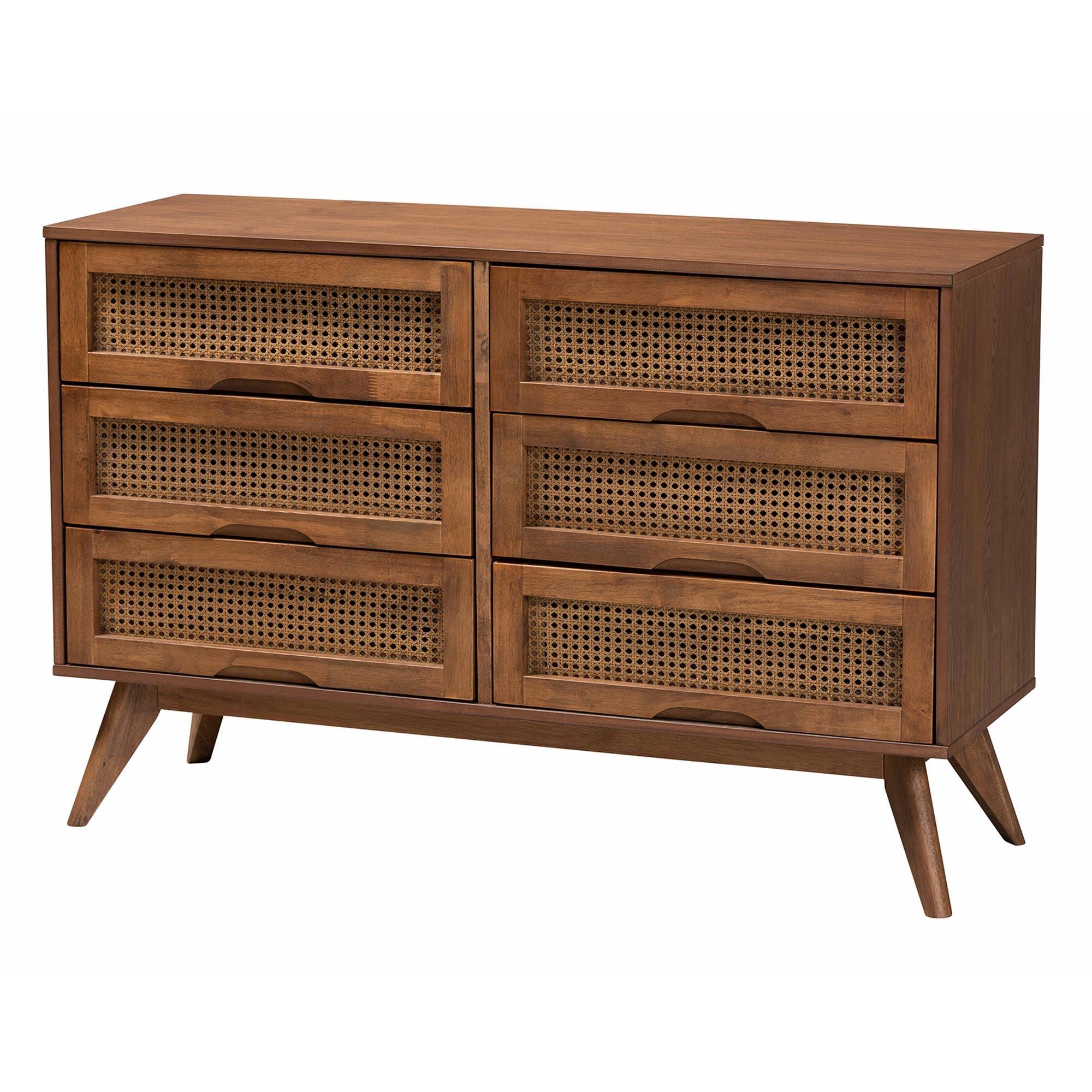 Melora Mid-Century Modern Finished Wood and Rattan 4-Piece Bedroom Set