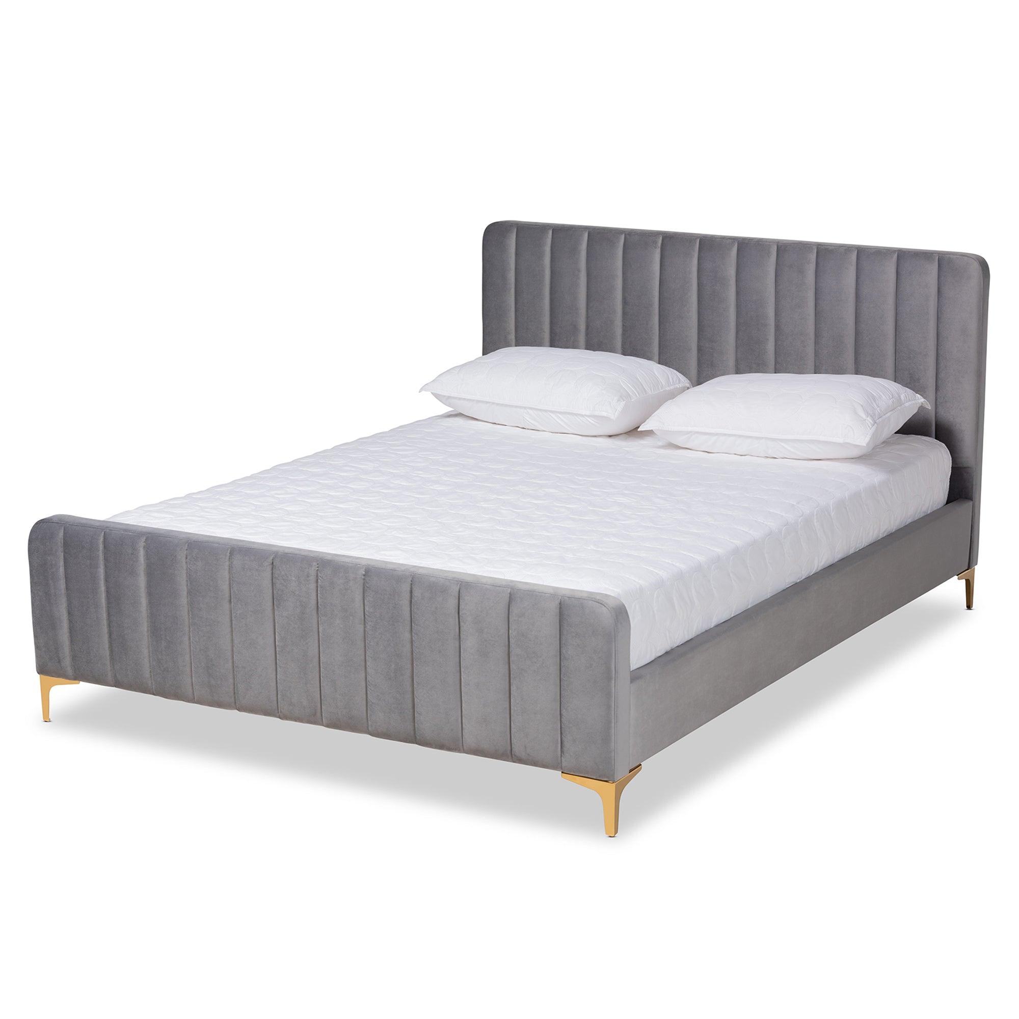 Nami Modern Contemporary Glam and Luxe Light Velvet Fabric Upholstered and Finished Platform Bed